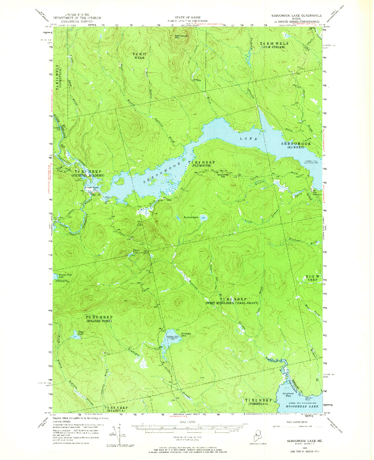 USGS 1:62500-SCALE QUADRANGLE FOR SEBOOMOOK LAKE, ME 1954