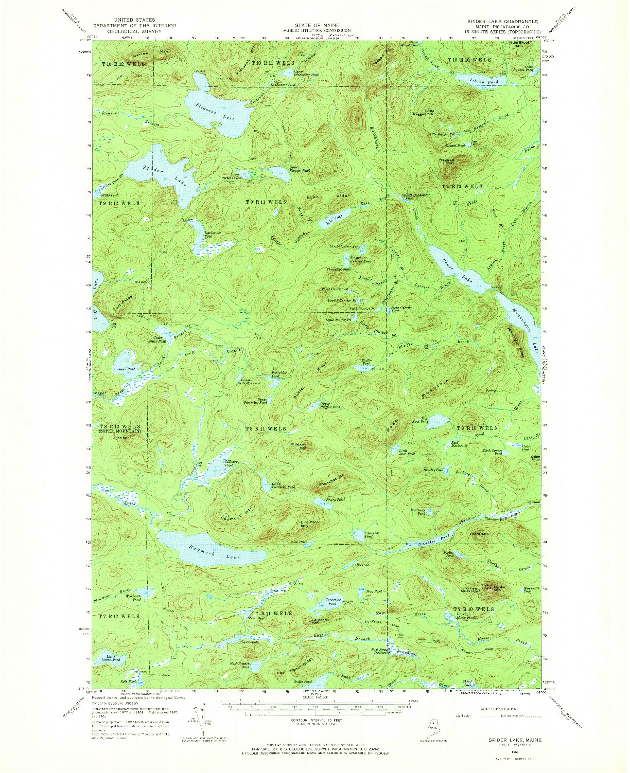 USGS 1:62500-SCALE QUADRANGLE FOR SPIDER LAKE, ME 1961