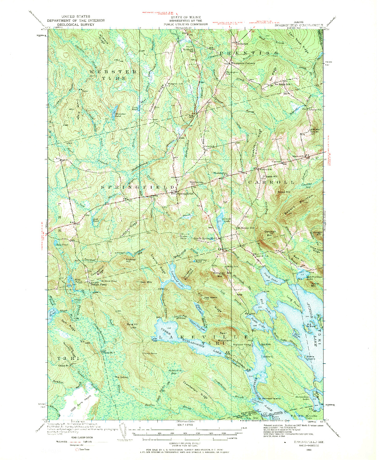 USGS 1:62500-SCALE QUADRANGLE FOR SPRINGFIELD, ME 1931