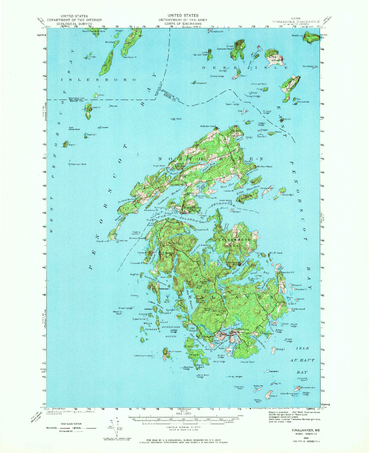 USGS 1:62500-SCALE QUADRANGLE FOR VINALHAVEN, ME 1941