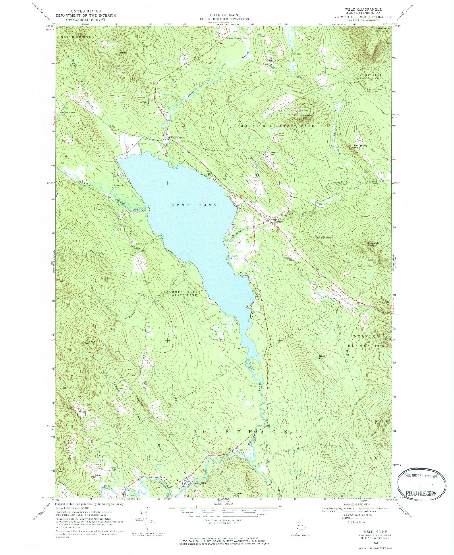 USGS 1:24000-SCALE QUADRANGLE FOR WELD, ME 1968