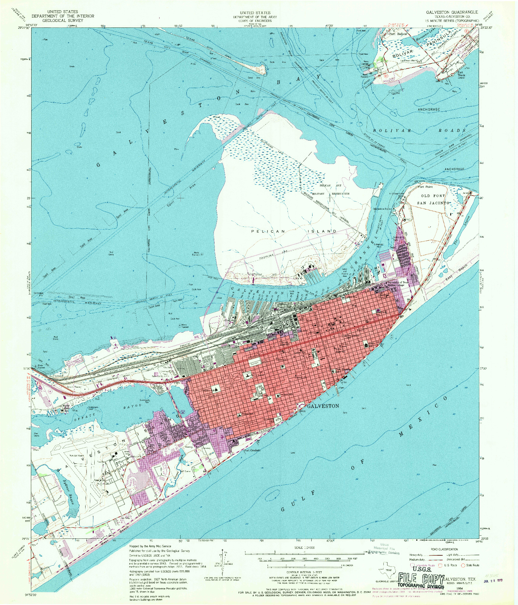 USGS 1:24000-SCALE QUADRANGLE FOR GALVESTON, TX 1954