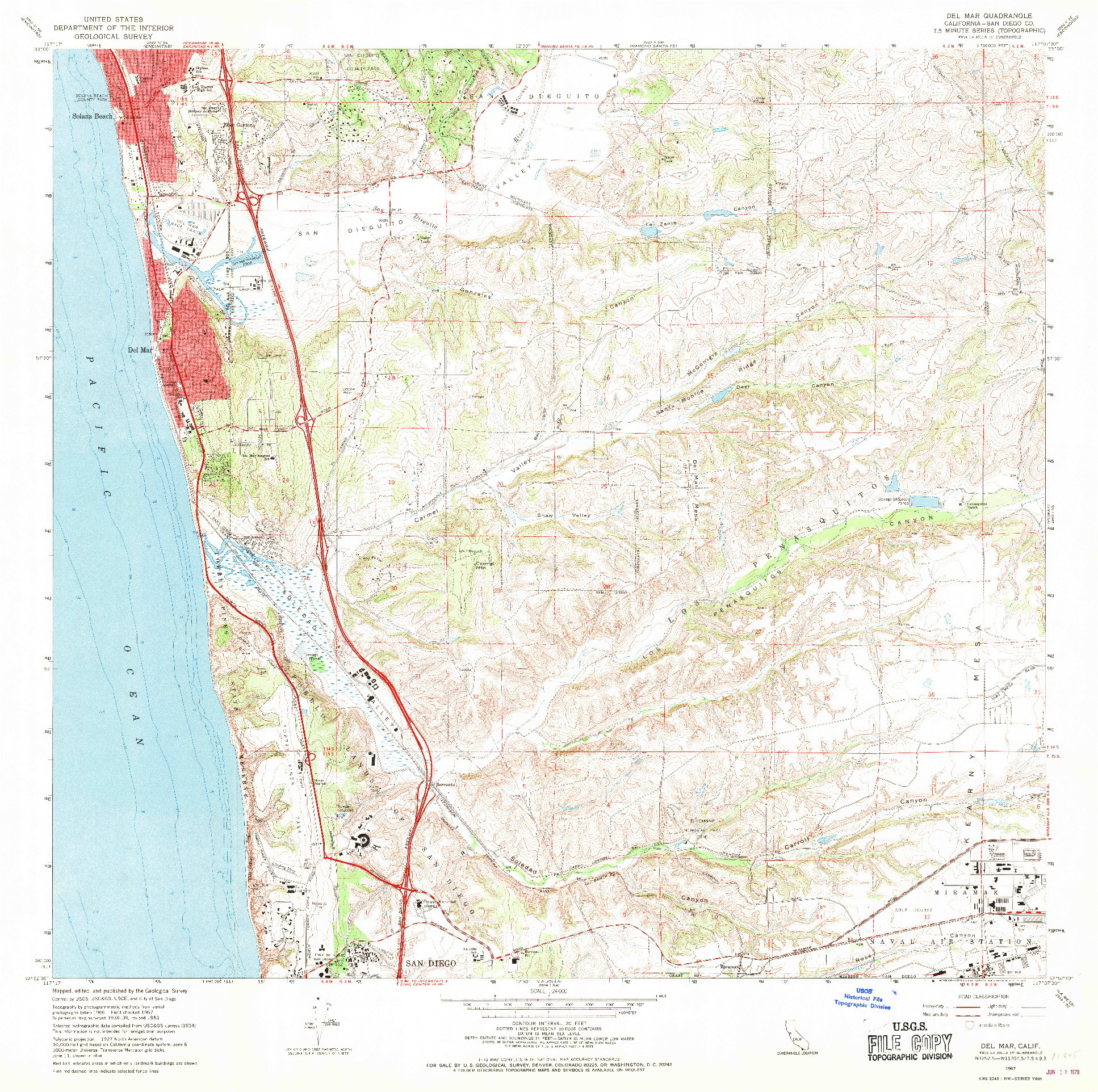 USGS 1:24000-SCALE QUADRANGLE FOR DEL MAR, CA 1967