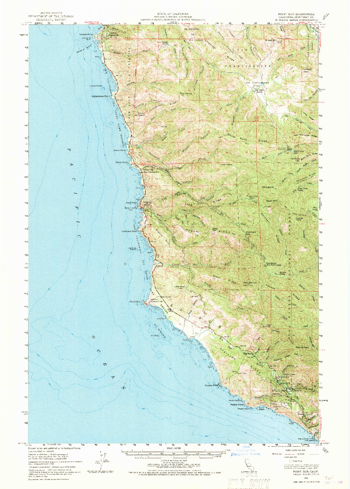 USGS 1:62500-SCALE QUADRANGLE FOR POINT SUR, CA 1956