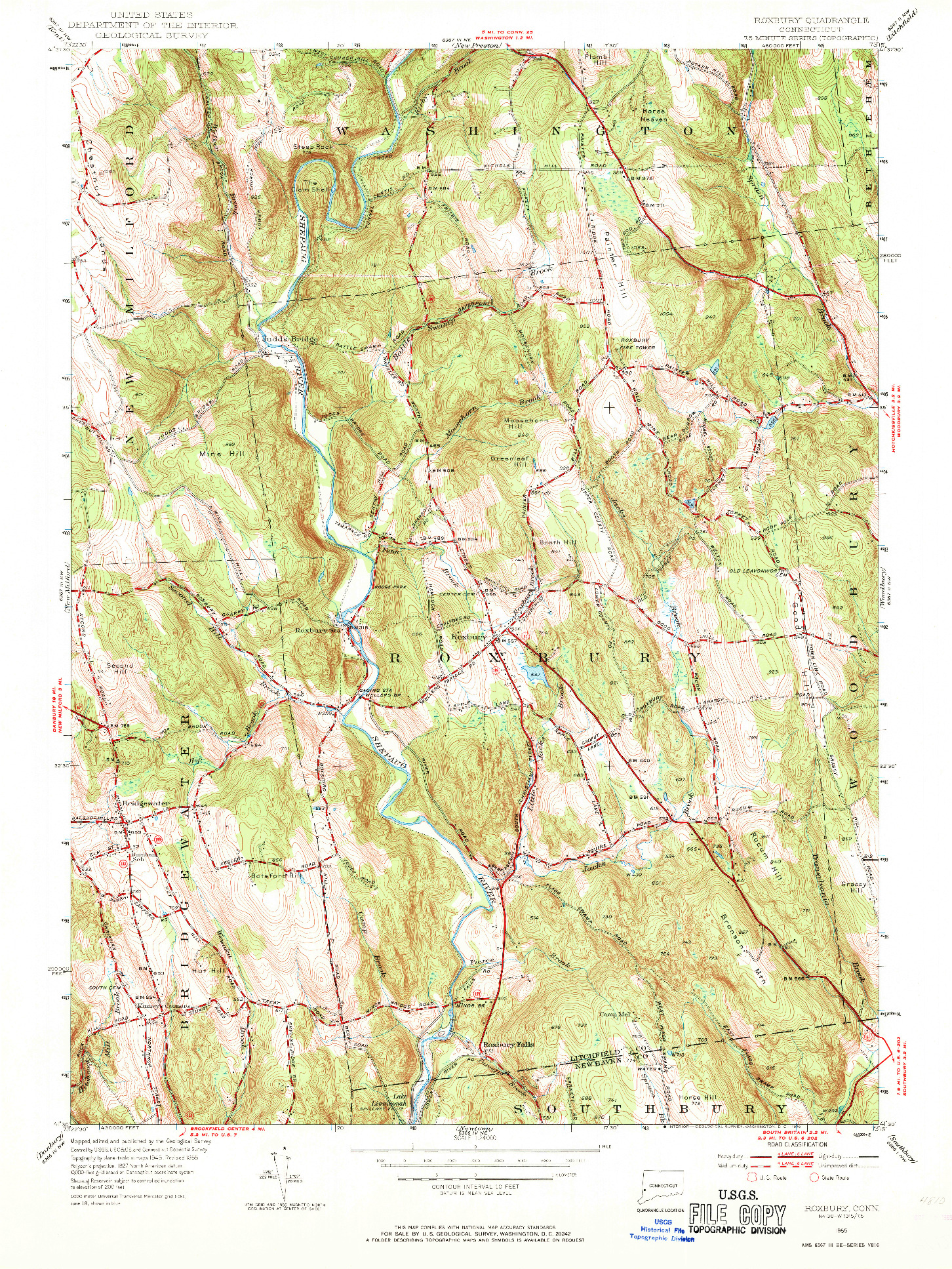 USGS 1:24000-SCALE QUADRANGLE FOR ROXBURY, CT 1955