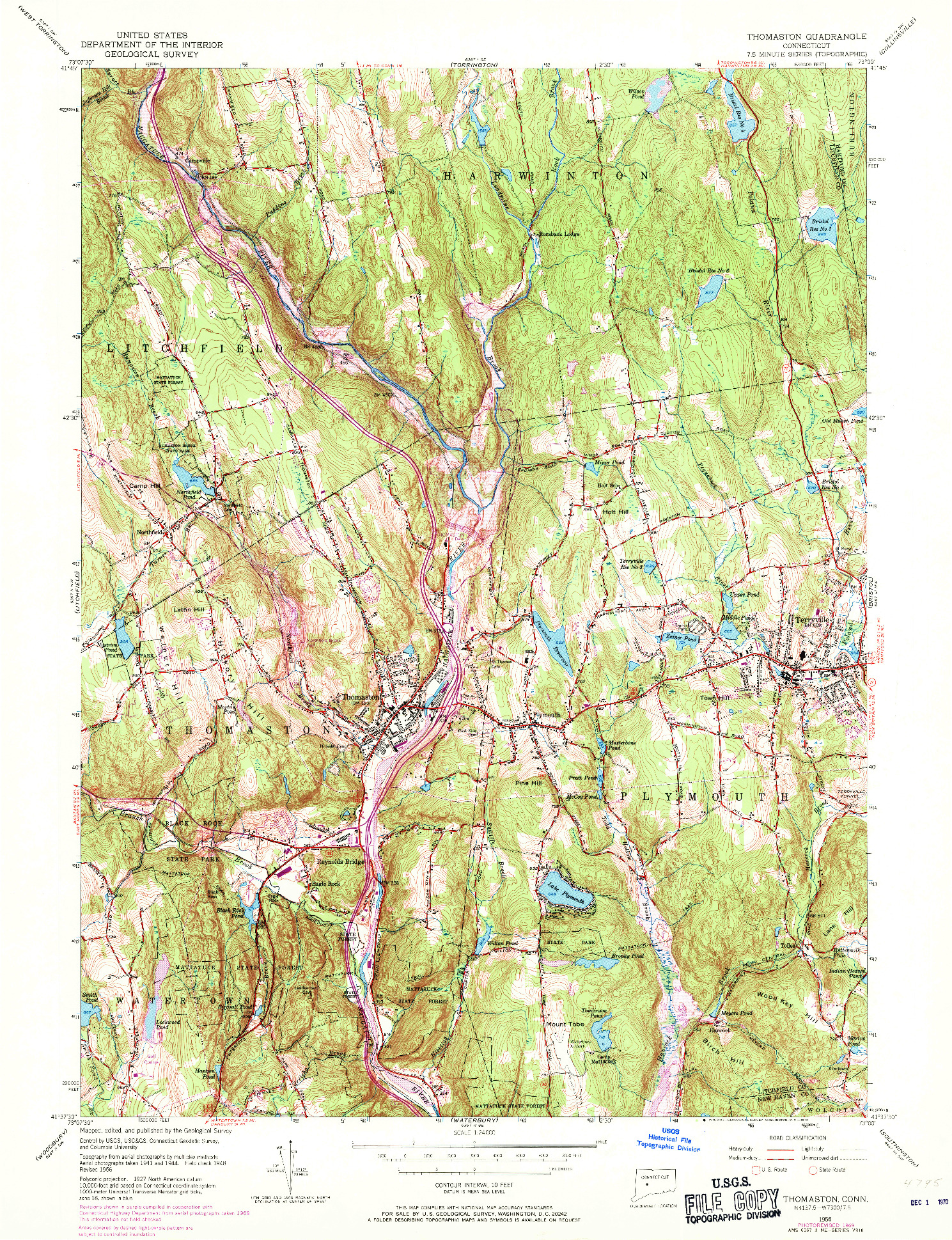 USGS 1:24000-SCALE QUADRANGLE FOR THOMASTON, CT 1956