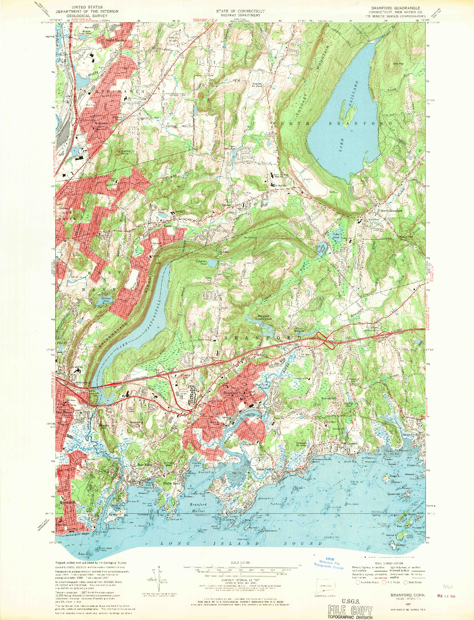 USGS 1:24000-SCALE QUADRANGLE FOR BRANFORD, CT 1967