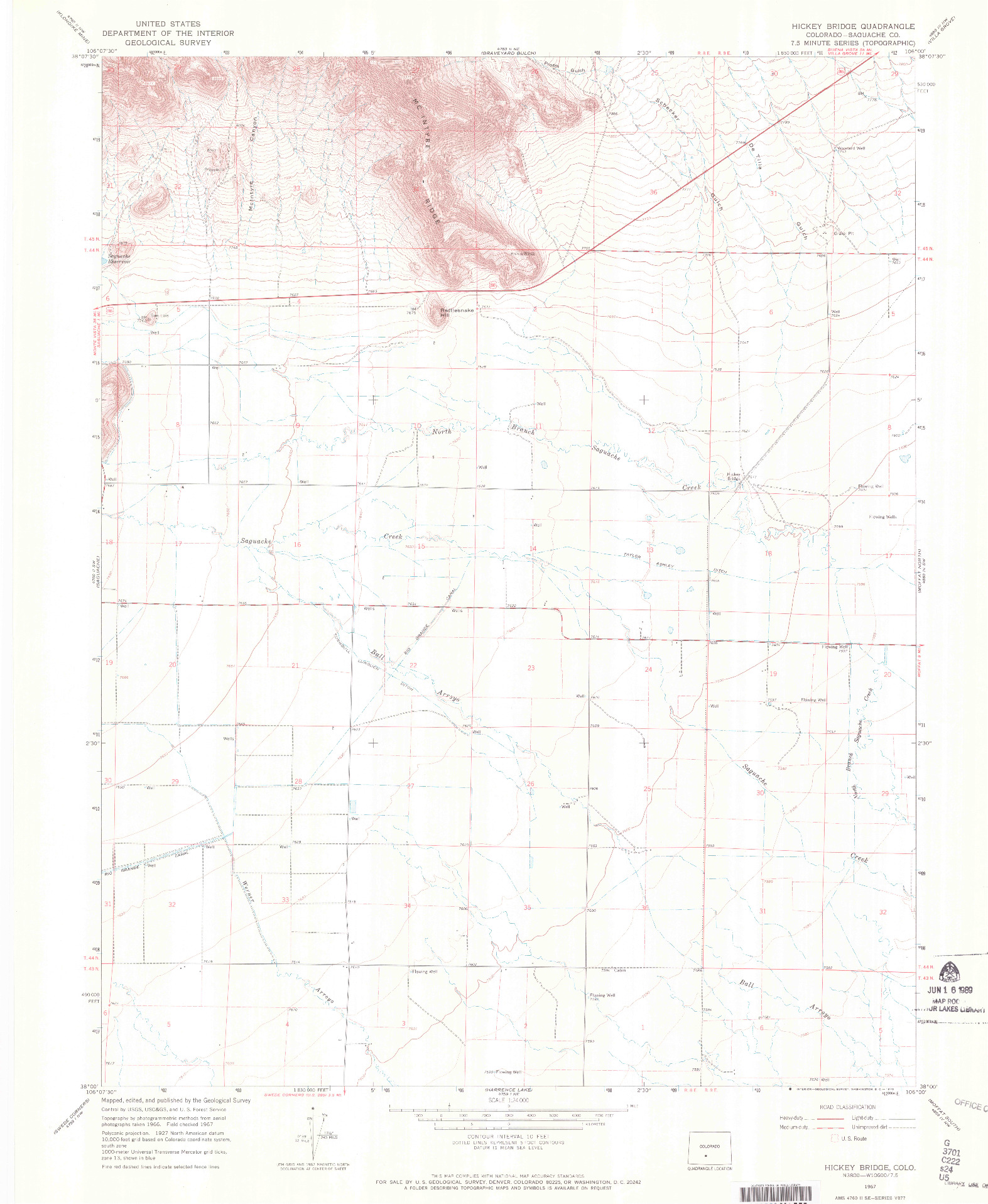 USGS 1:24000-SCALE QUADRANGLE FOR HICKEY BRIDGE, CO 1967