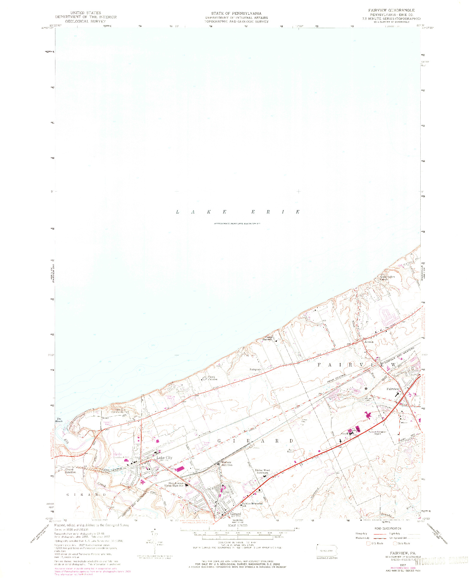 USGS 1:24000-SCALE QUADRANGLE FOR FAIRVIEW, PA 1957