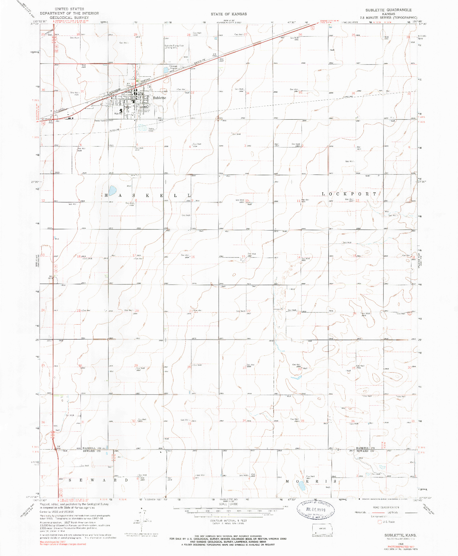 USGS 1:24000-SCALE QUADRANGLE FOR SUBLETTE, KS 1968