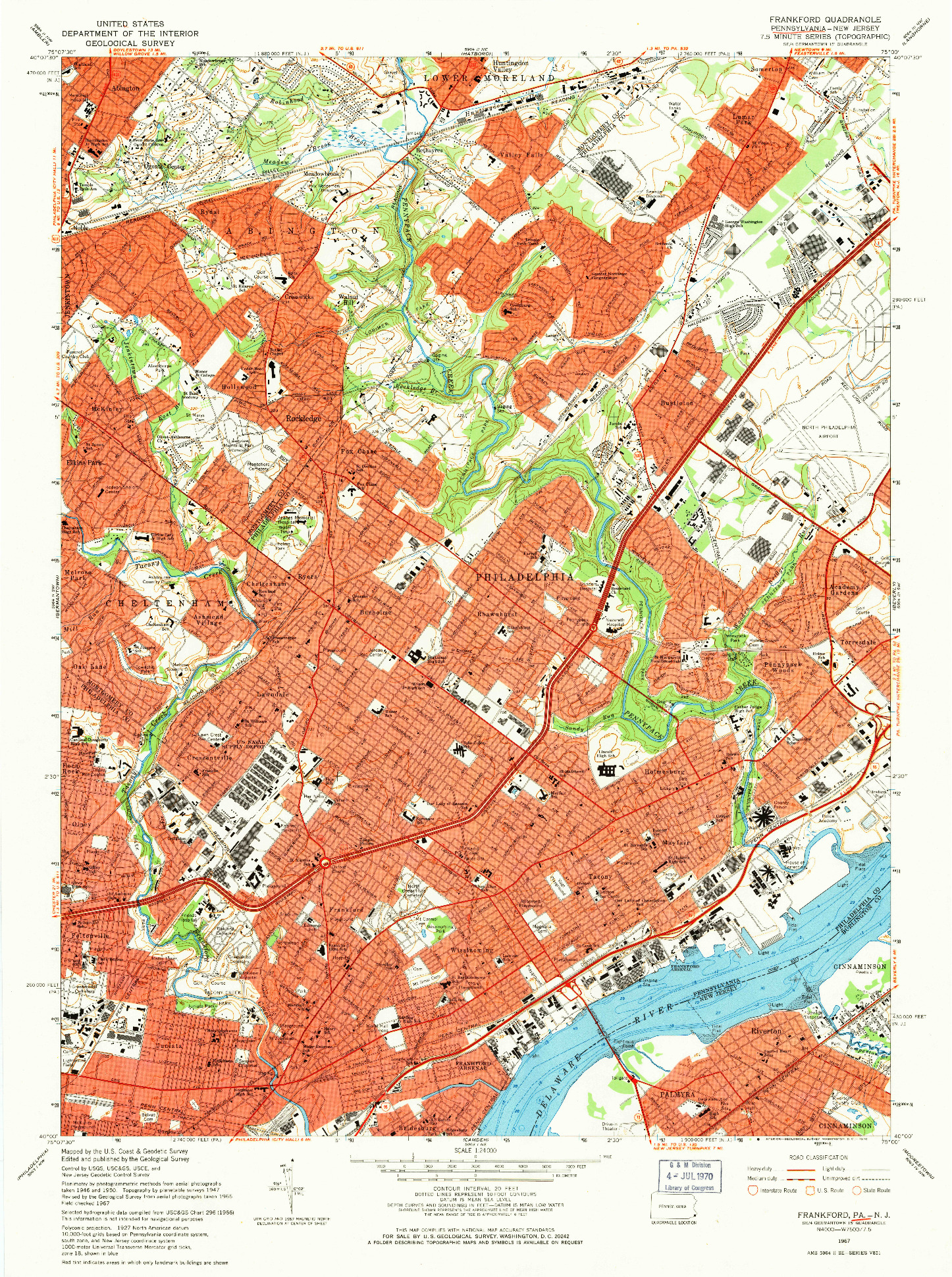 USGS 1:24000-SCALE QUADRANGLE FOR FRANKFORD, PA 1967