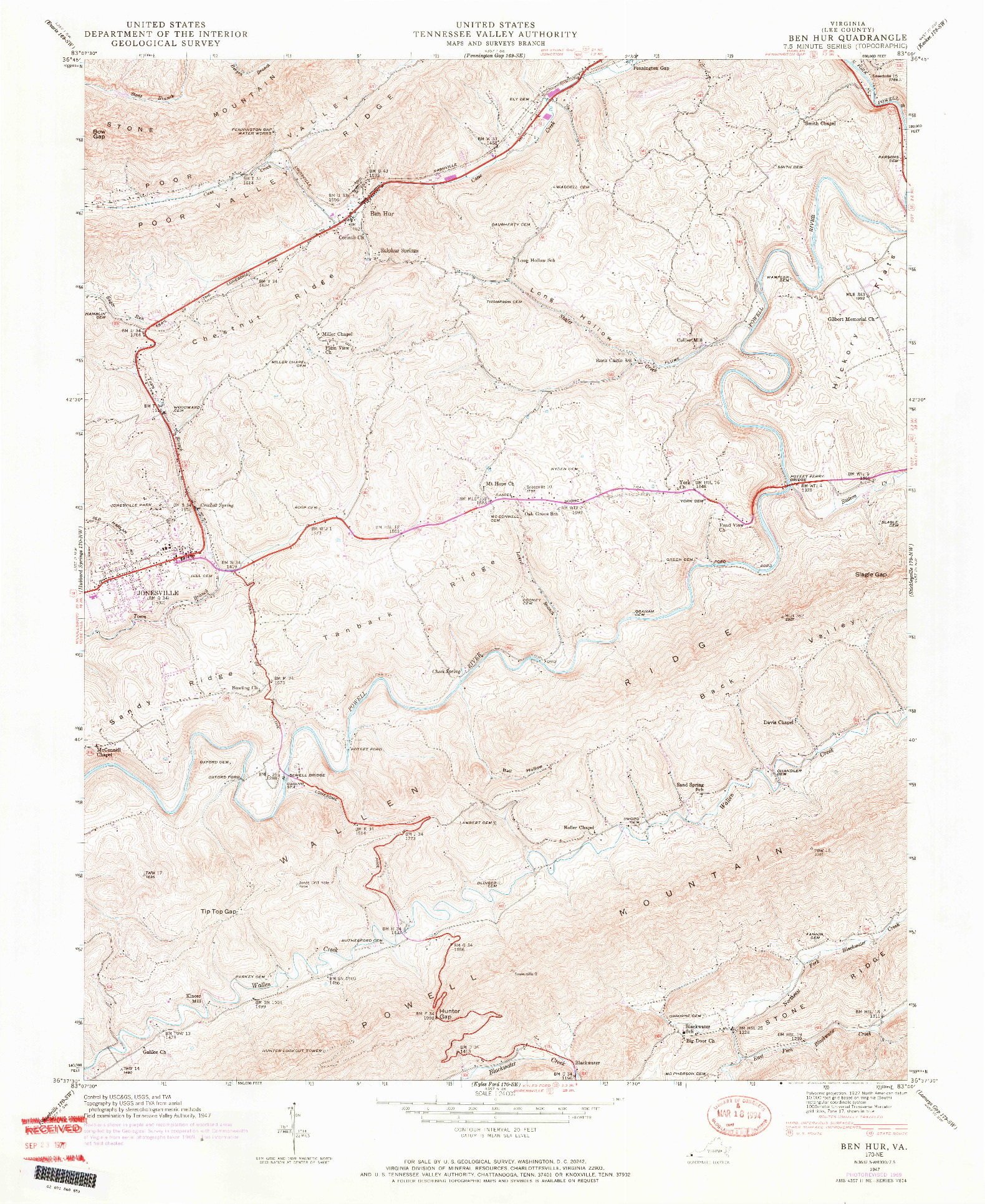 USGS 1:24000-SCALE QUADRANGLE FOR BEN HUR, VA 1947