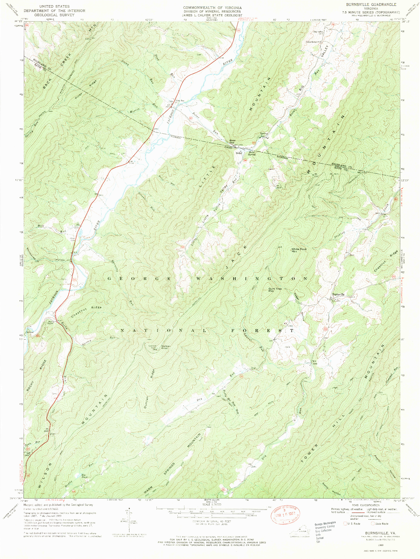 USGS 1:24000-SCALE QUADRANGLE FOR BURNSVILLE, VA 1969