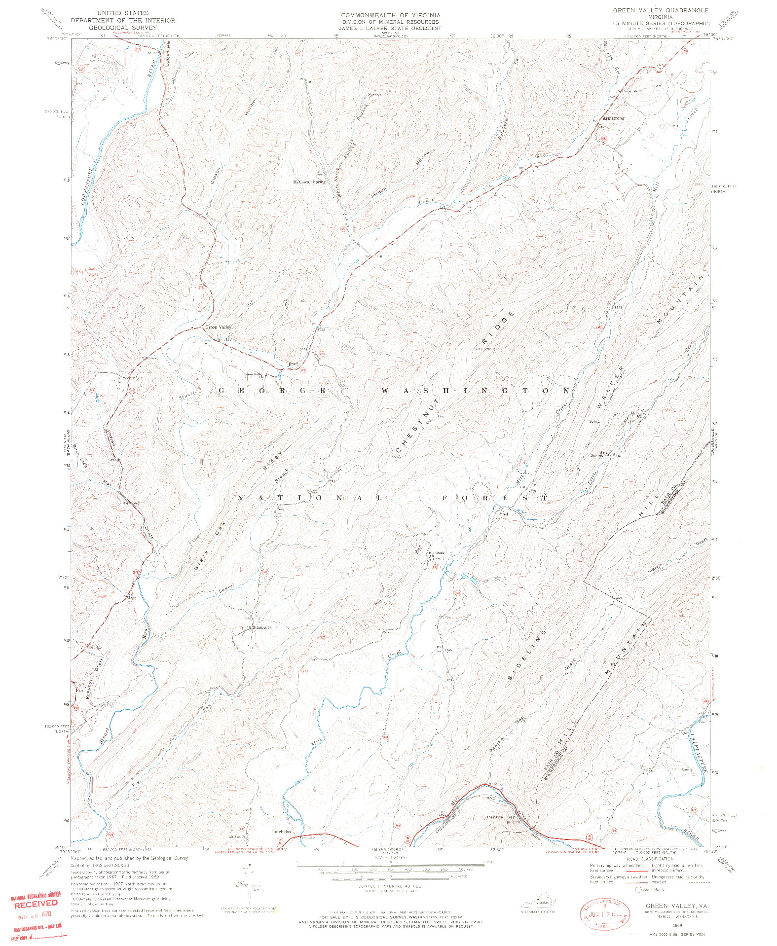 USGS 1:24000-SCALE QUADRANGLE FOR GREEN VALLEY, VA 1969