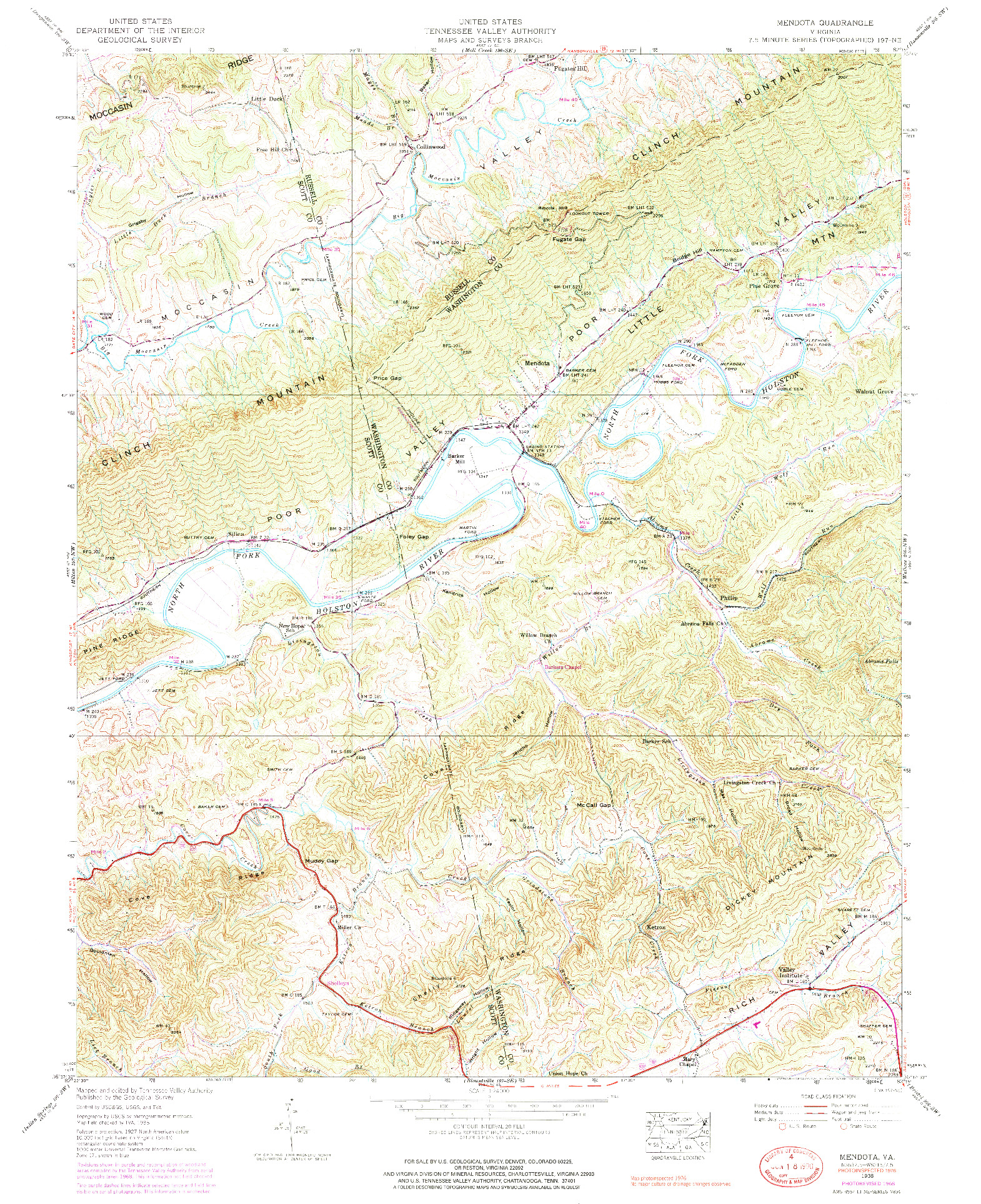 USGS 1:24000-SCALE QUADRANGLE FOR MENDOTA, VA 1938