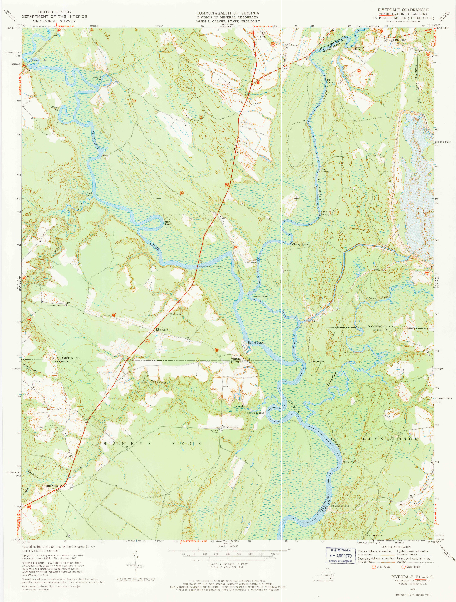 USGS 1:24000-SCALE QUADRANGLE FOR RIVERDALE, VA 1967