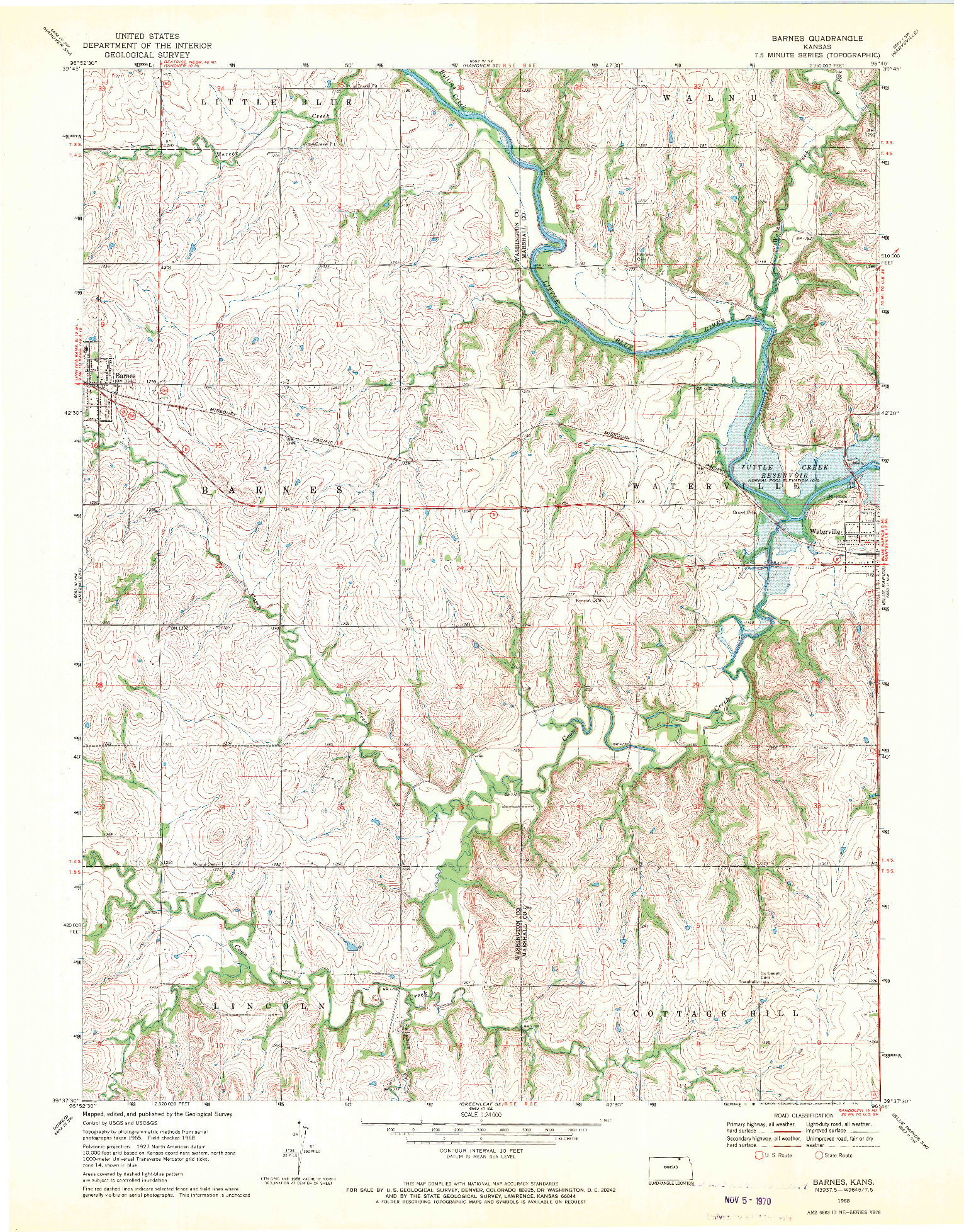 USGS 1:24000-SCALE QUADRANGLE FOR BARNES, KS 1968