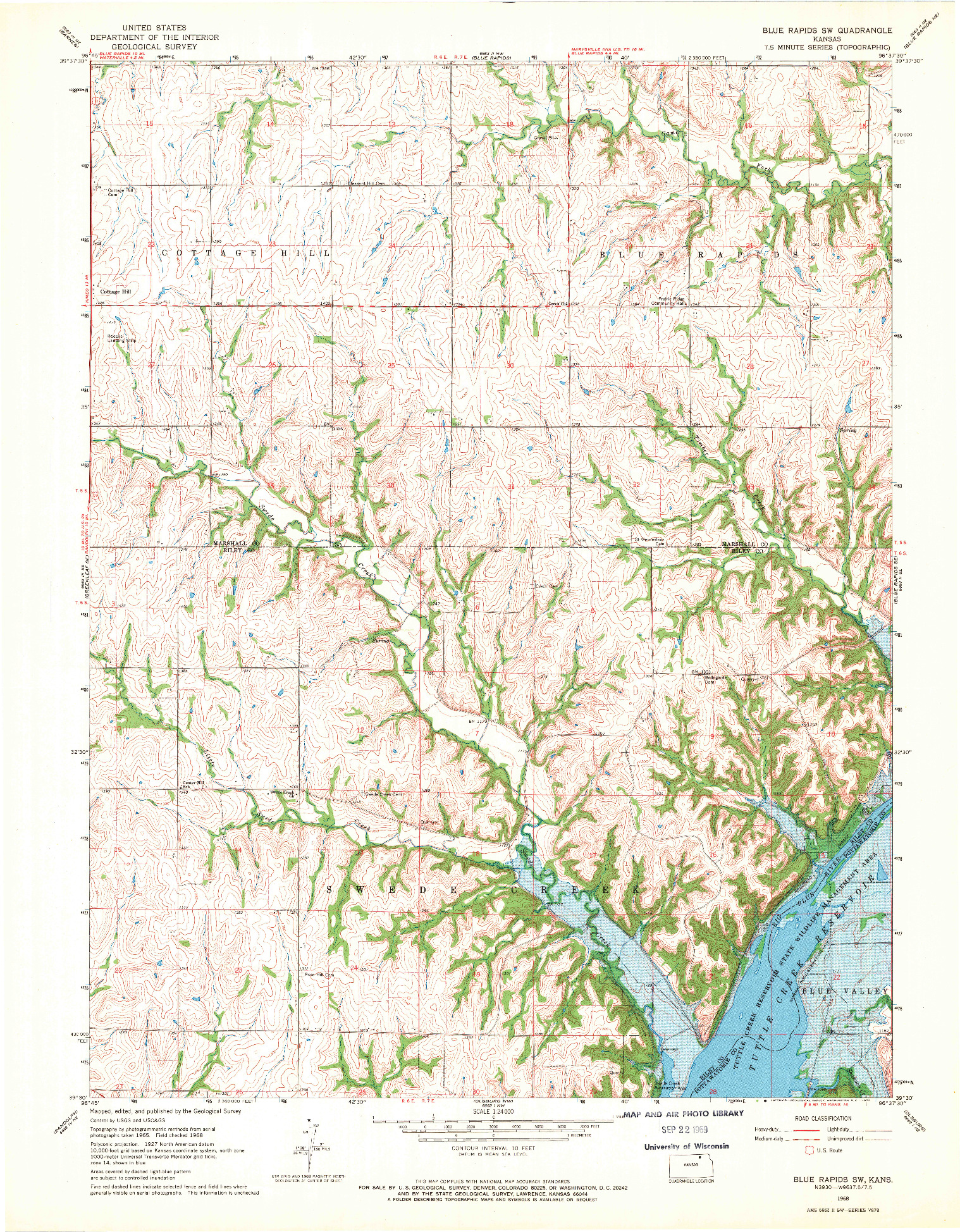 USGS 1:24000-SCALE QUADRANGLE FOR BLUE RAPIDS SW, KS 1968