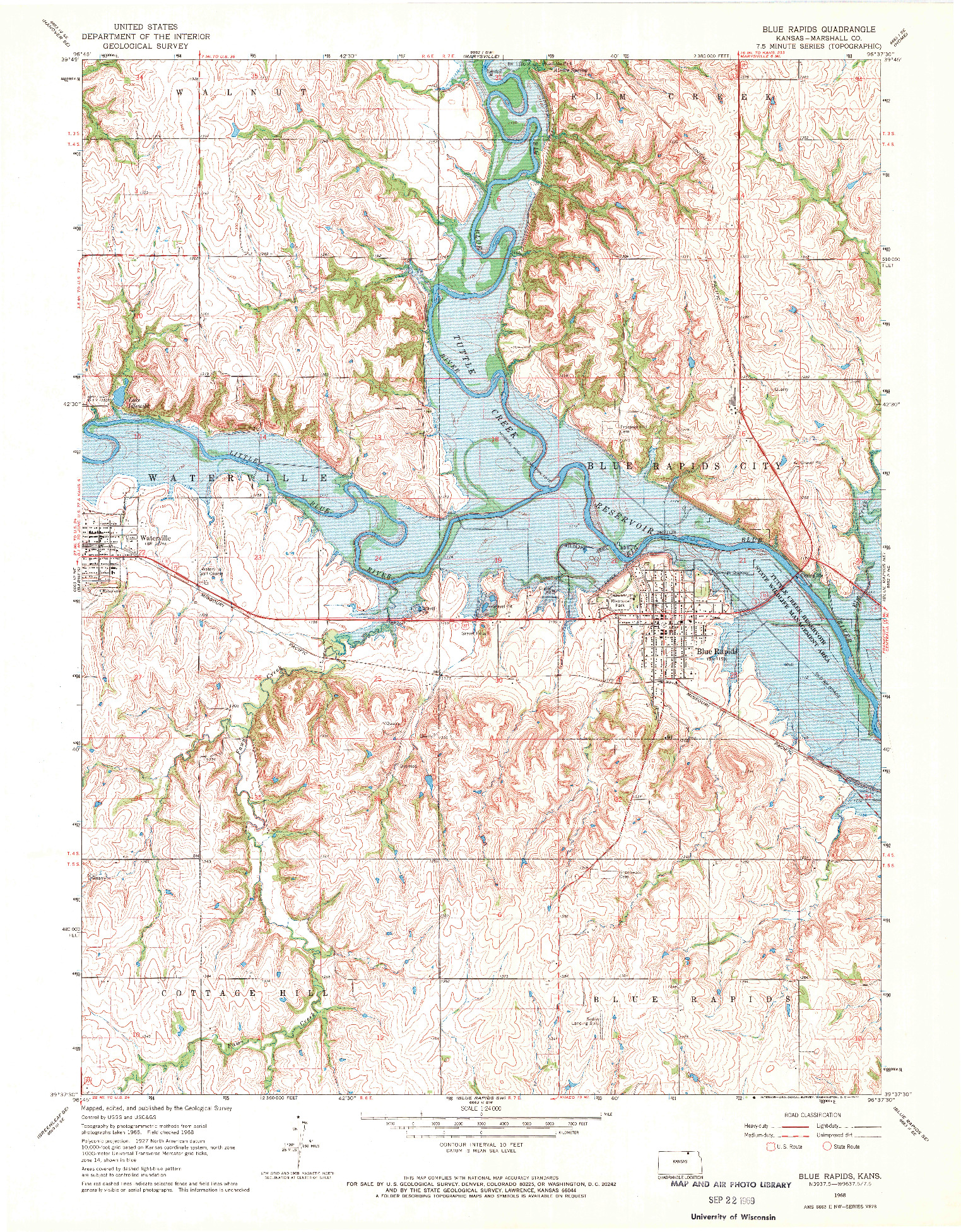 USGS 1:24000-SCALE QUADRANGLE FOR BLUE RAPIDS, KS 1968