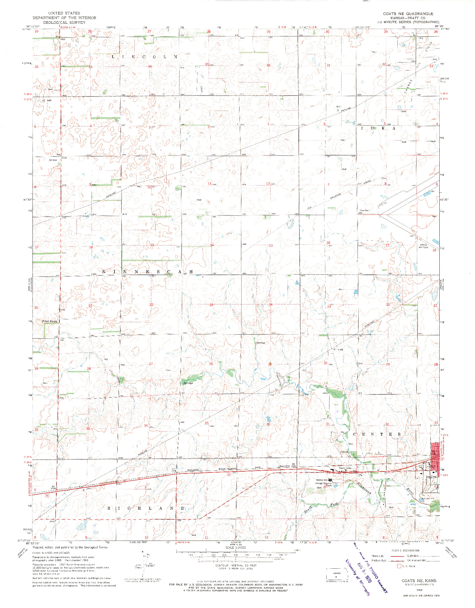 USGS 1:24000-SCALE QUADRANGLE FOR COATS NE, KS 1968