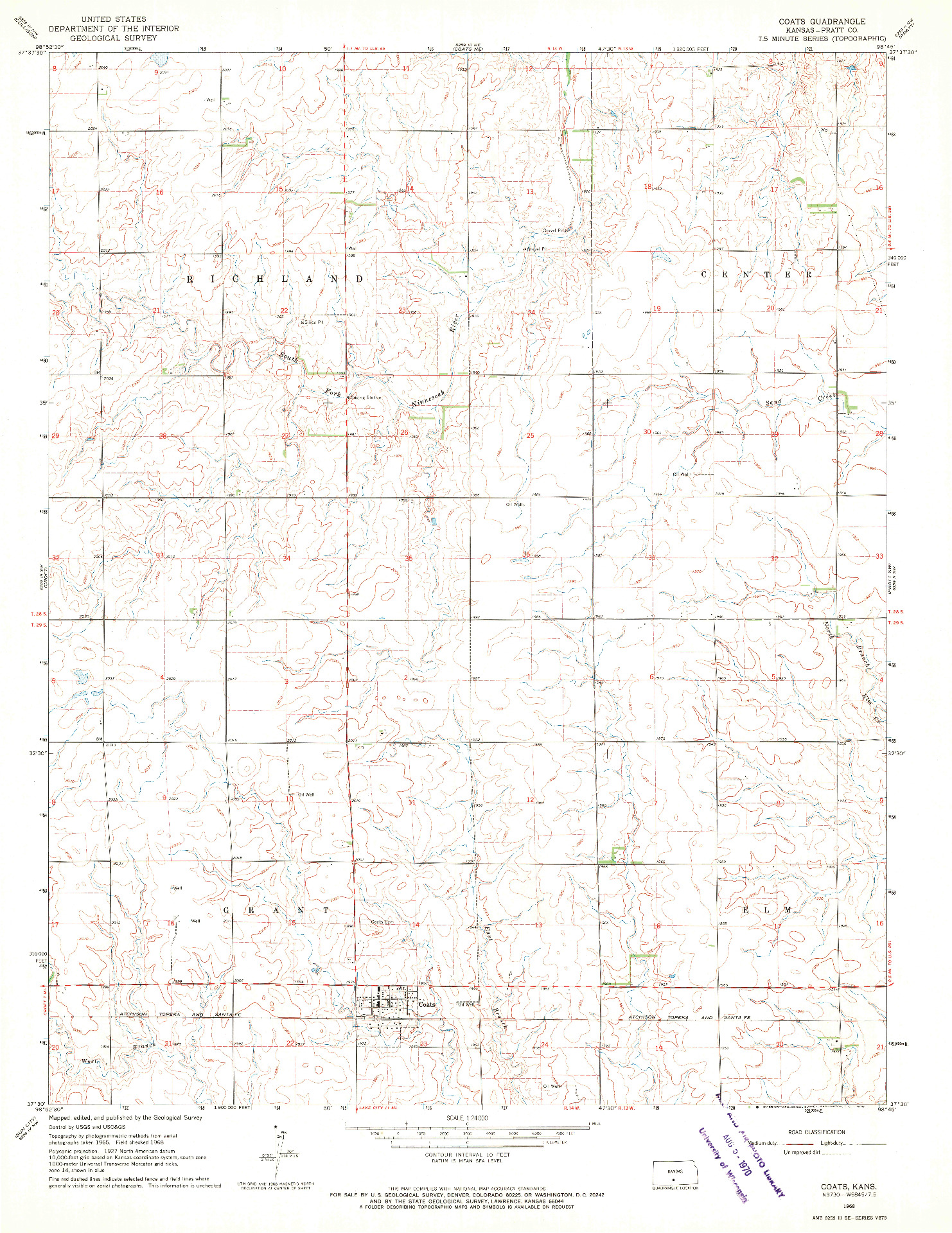 USGS 1:24000-SCALE QUADRANGLE FOR COATS, KS 1968