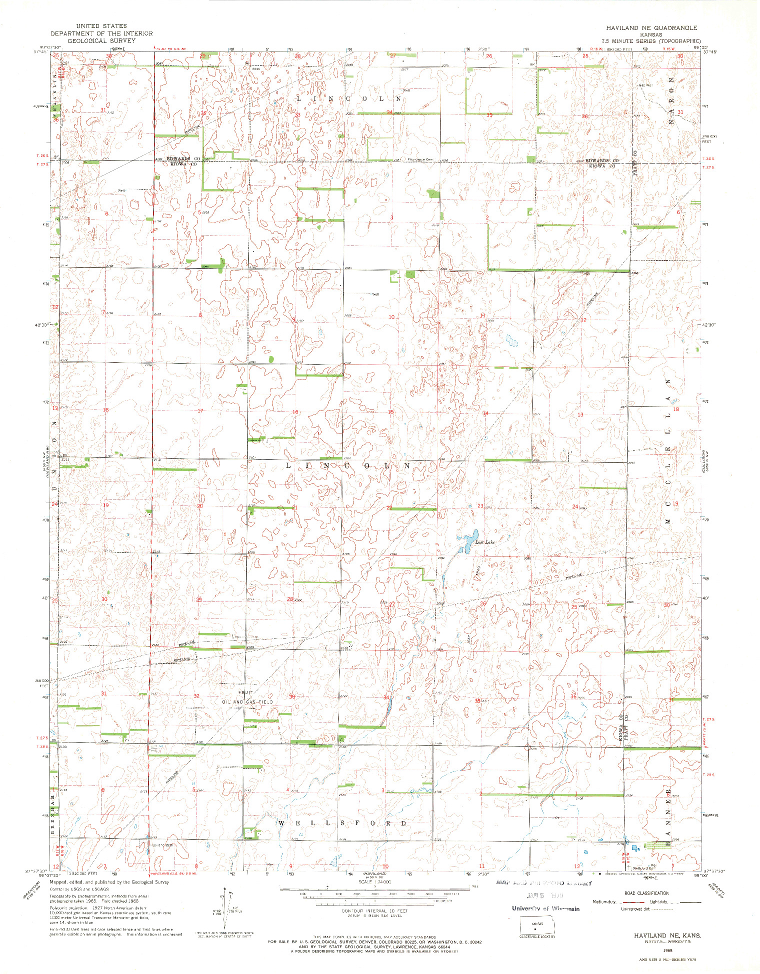 USGS 1:24000-SCALE QUADRANGLE FOR HAVILAND NE, KS 1968