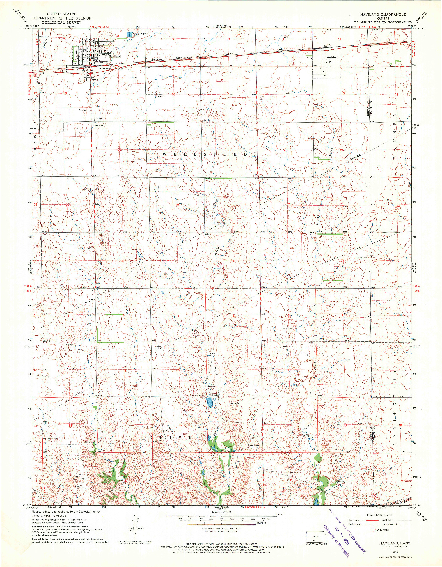 USGS 1:24000-SCALE QUADRANGLE FOR HAVILAND, KS 1968