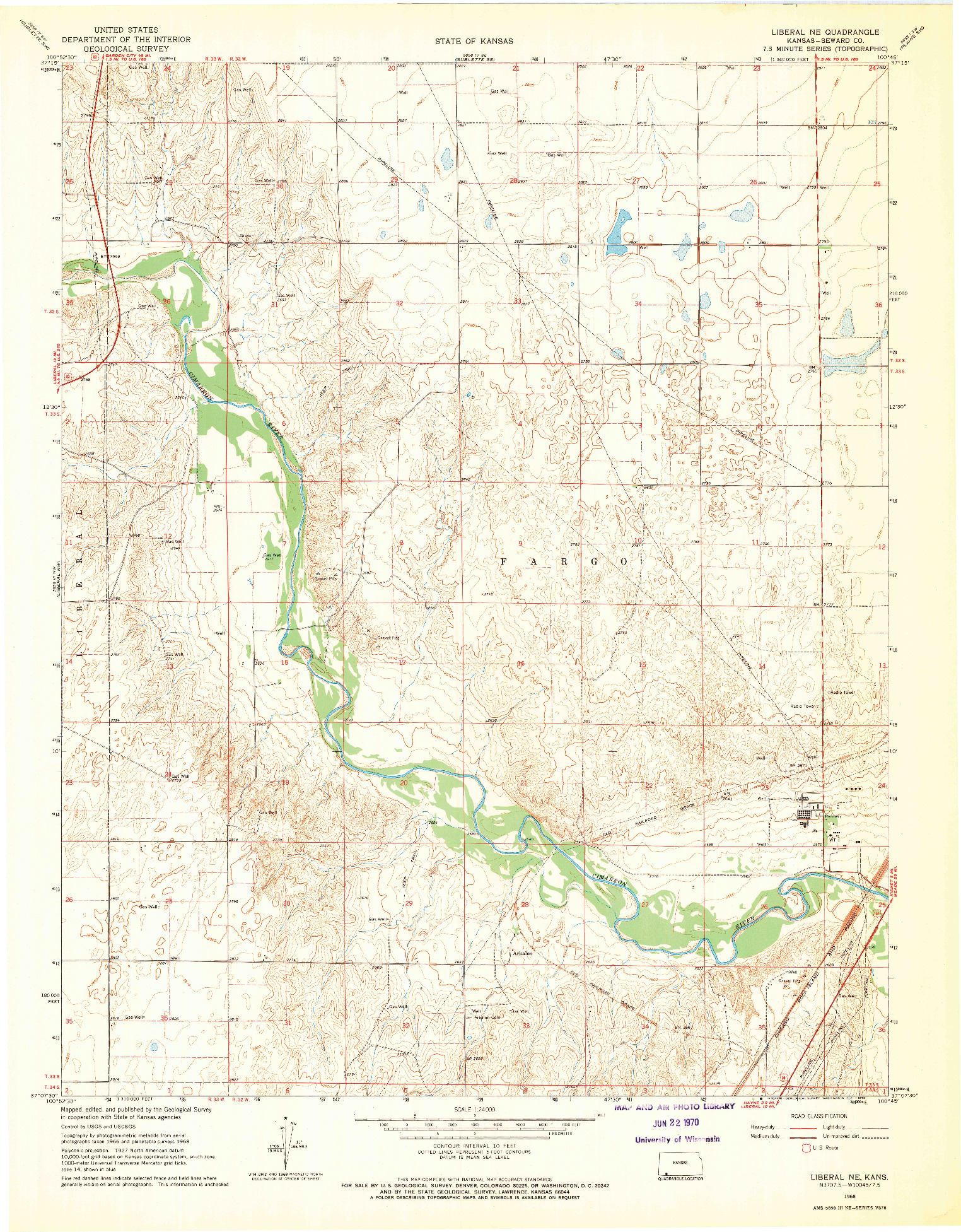 USGS 1:24000-SCALE QUADRANGLE FOR LIBERAL NE, KS 1968
