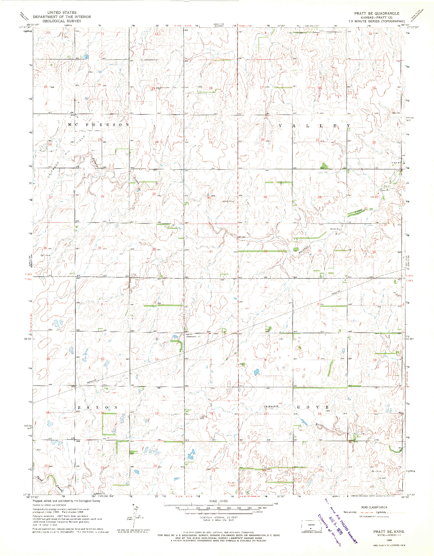 USGS 1:24000-SCALE QUADRANGLE FOR PRATT SE, KS 1968