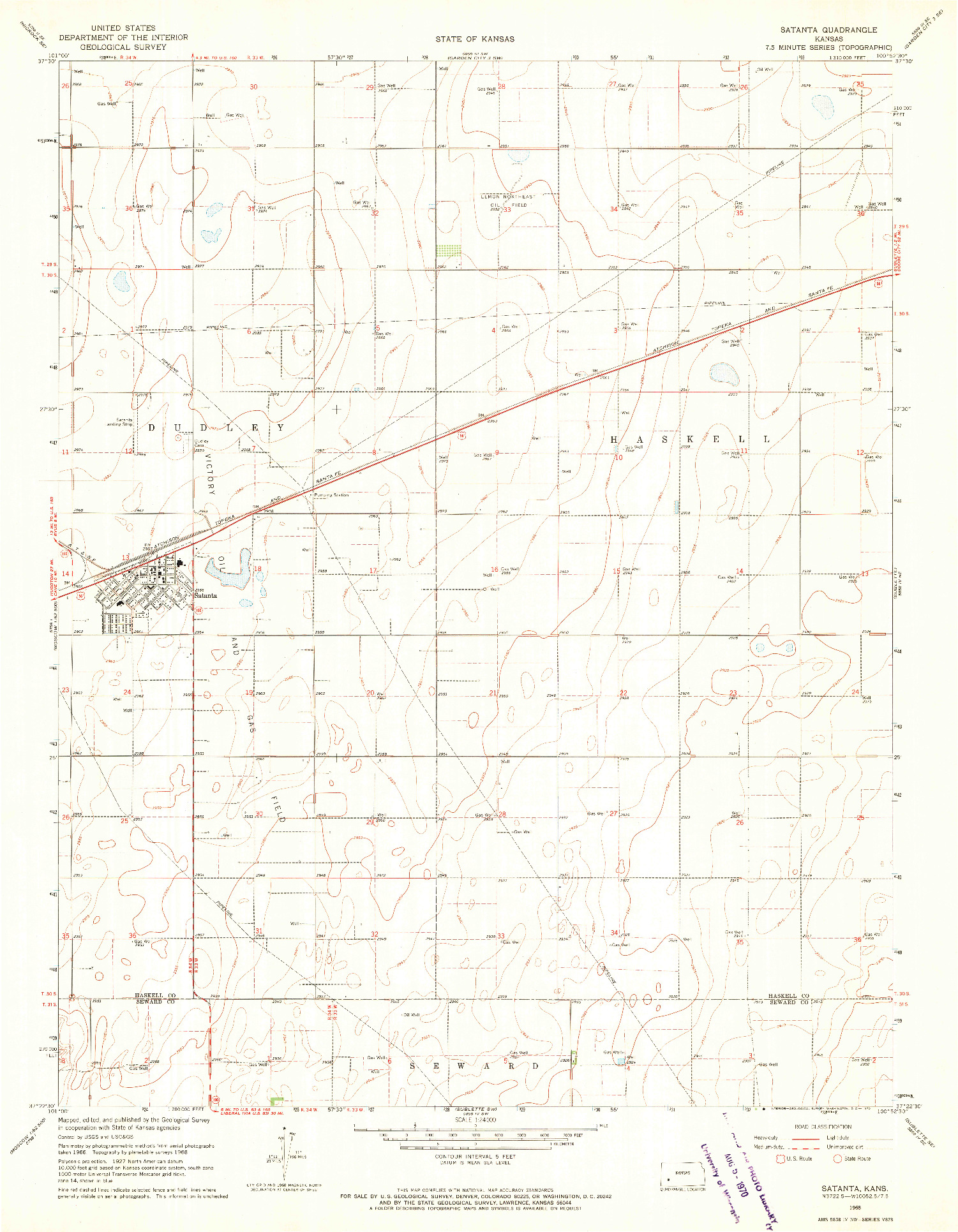 USGS 1:24000-SCALE QUADRANGLE FOR SATANTA, KS 1968