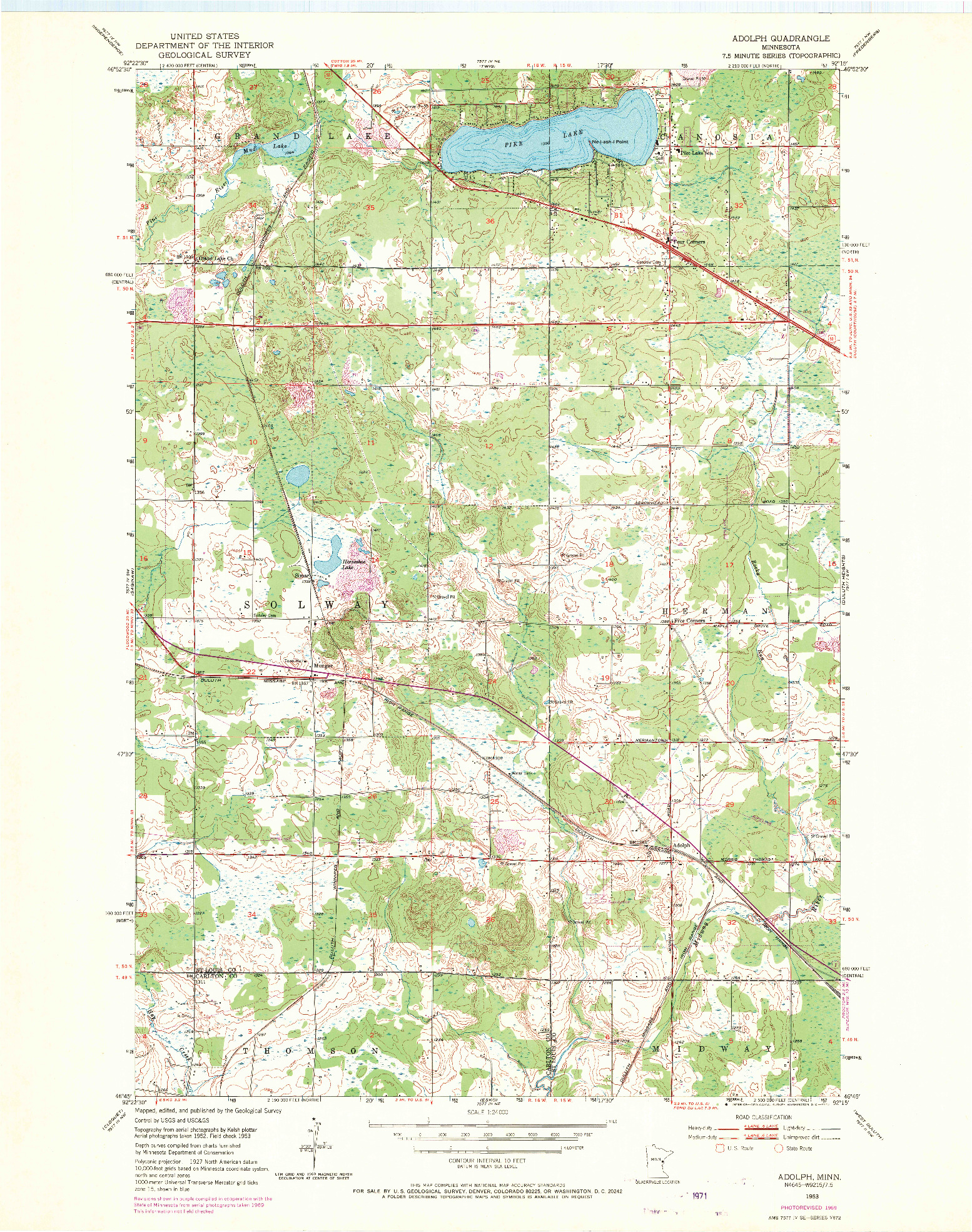 USGS 1:24000-SCALE QUADRANGLE FOR ADOLPH, MN 1953
