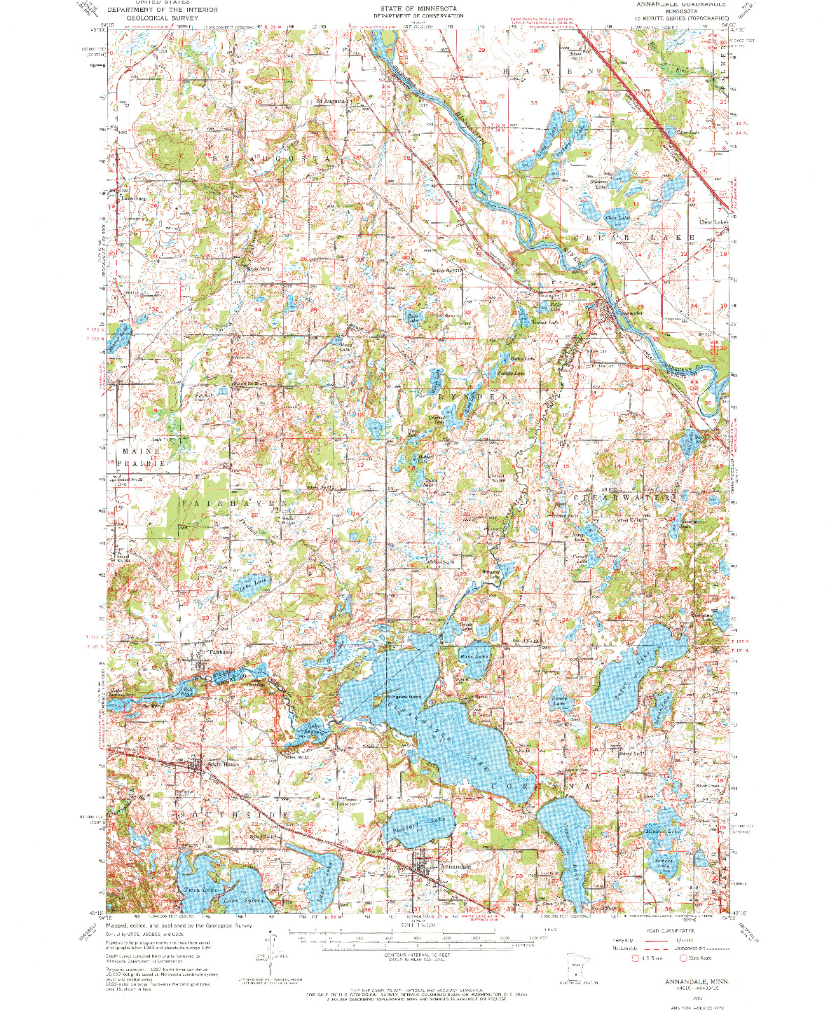 USGS 1:62500-SCALE QUADRANGLE FOR ANNANDALE, MN 1951
