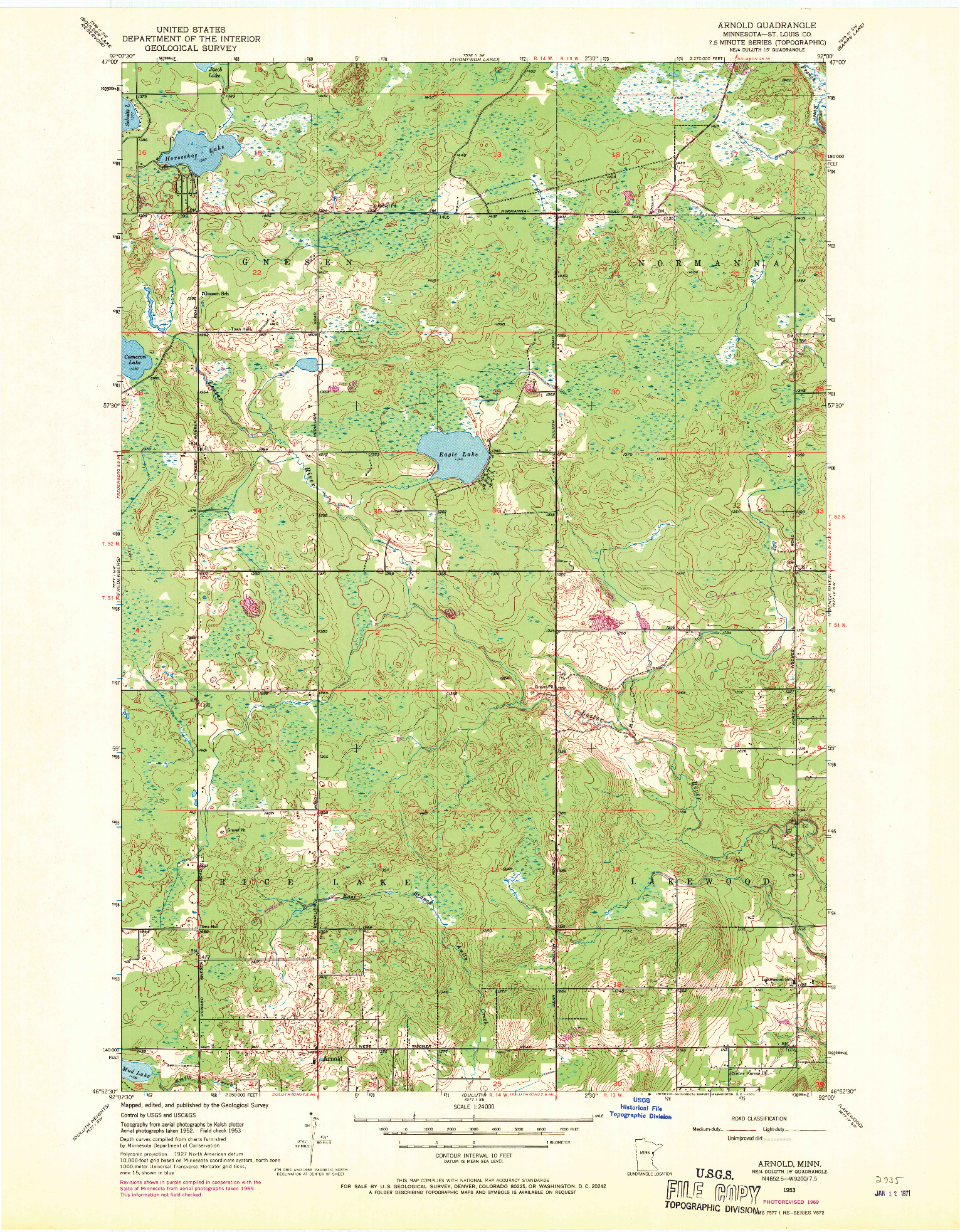 USGS 1:24000-SCALE QUADRANGLE FOR ARNOLD, MN 1953