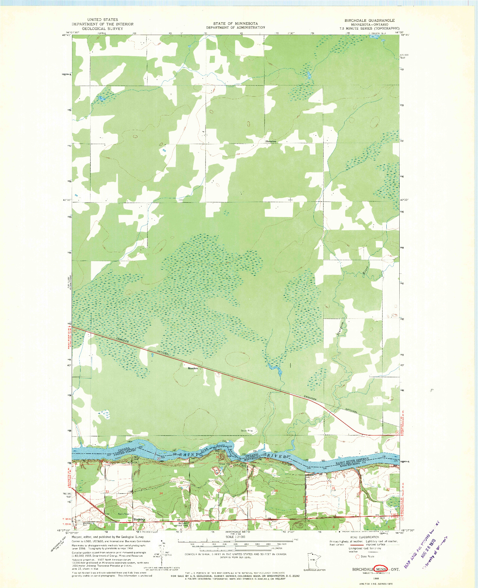 USGS 1:24000-SCALE QUADRANGLE FOR BIRCHDALE, MN 1968