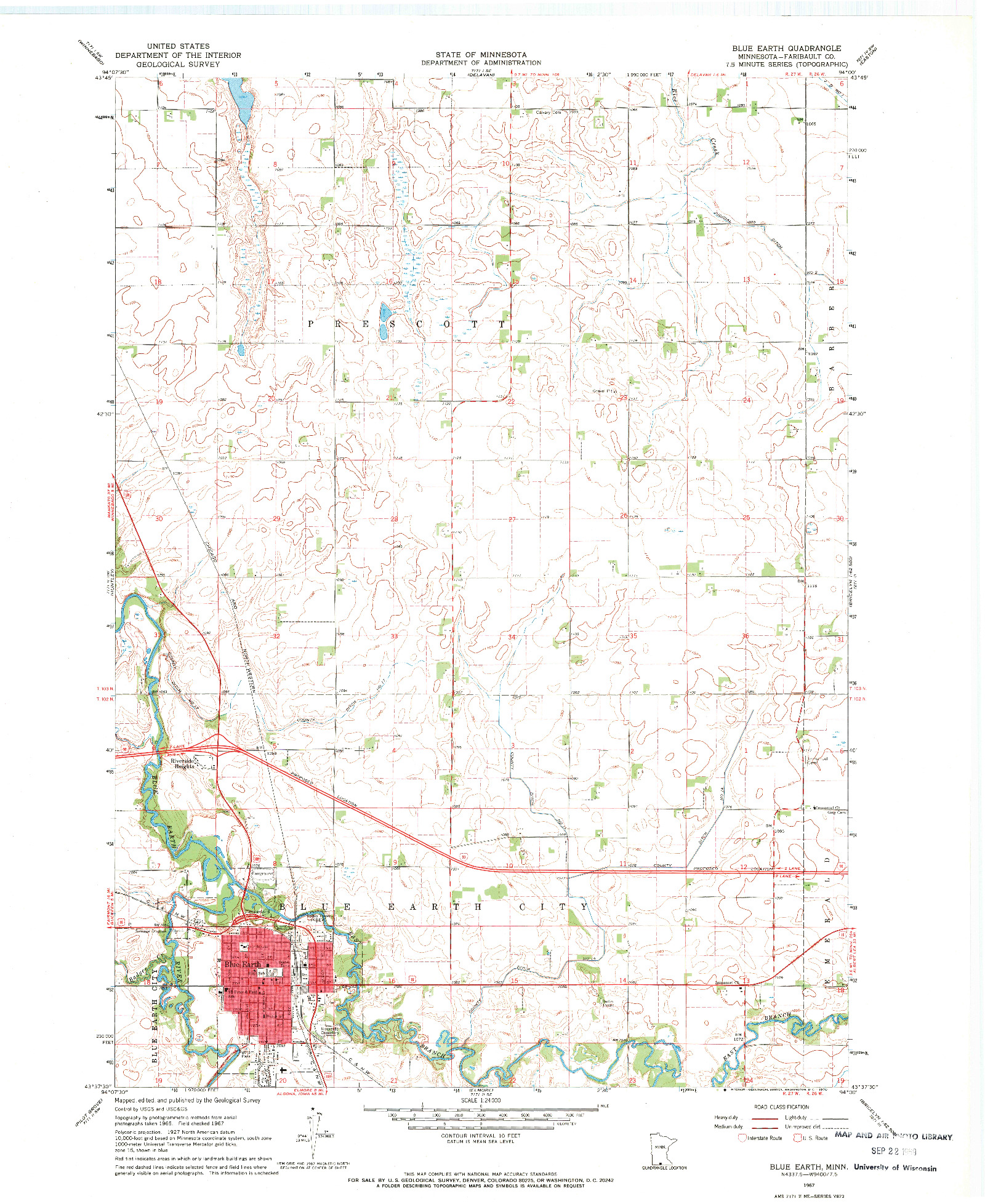 USGS 1:24000-SCALE QUADRANGLE FOR BLUE EARTH, MN 1967