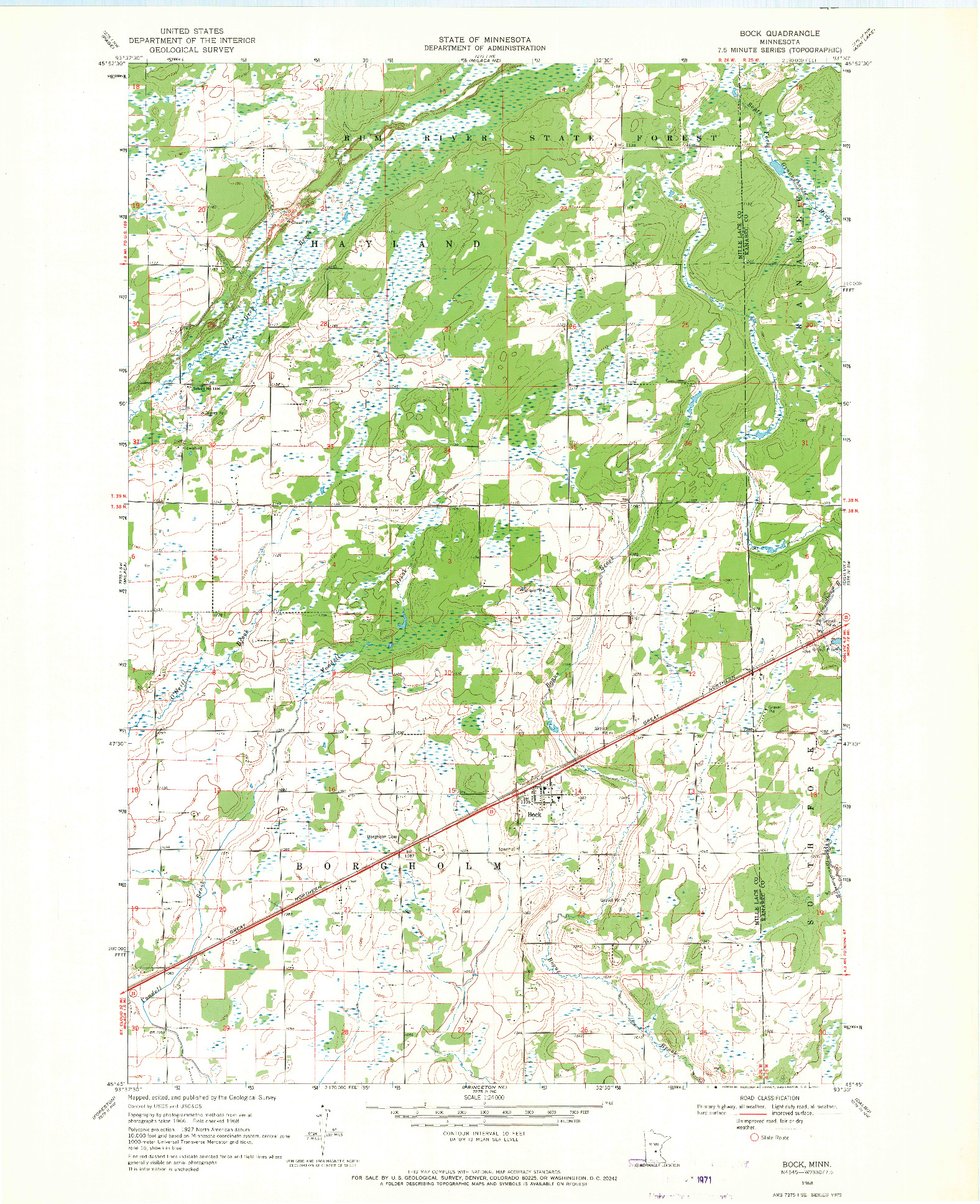 USGS 1:24000-SCALE QUADRANGLE FOR BOCK, MN 1968