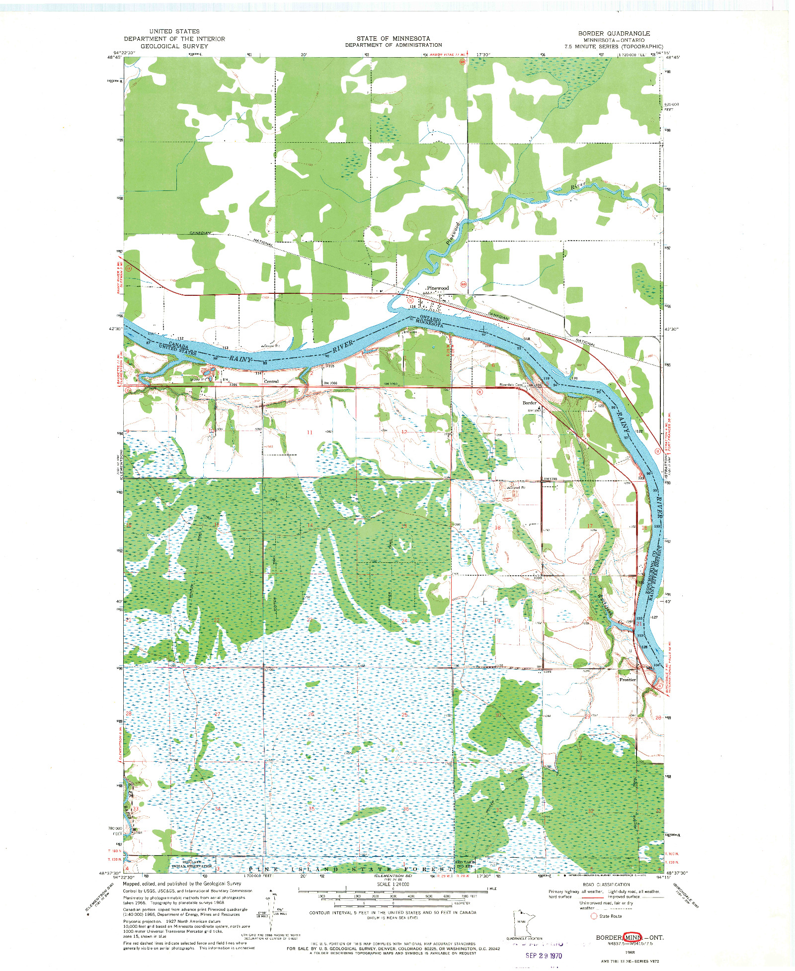 USGS 1:24000-SCALE QUADRANGLE FOR BORDER, MN 1968