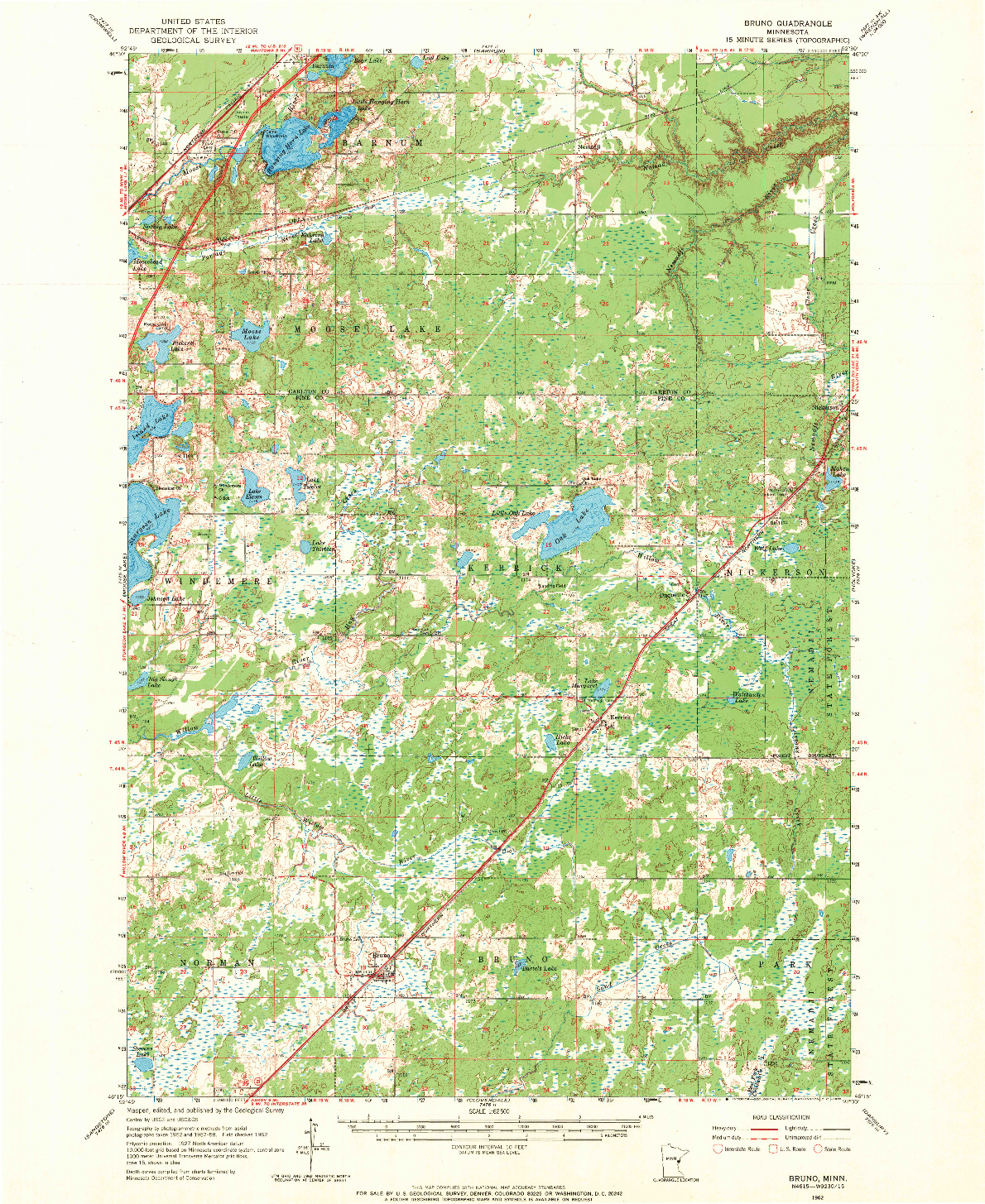 USGS 1:62500-SCALE QUADRANGLE FOR BRUNO, MN 1962