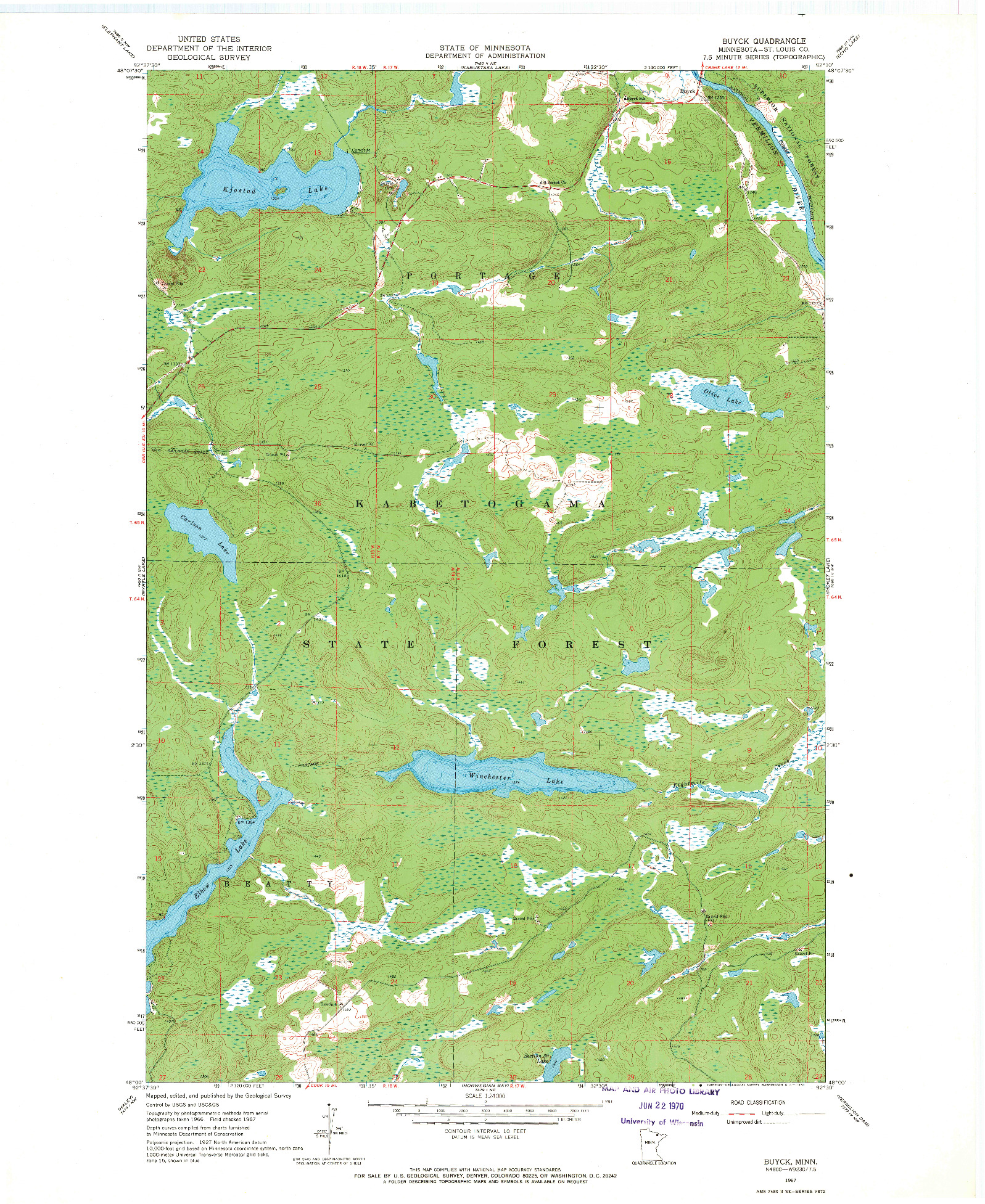 USGS 1:24000-SCALE QUADRANGLE FOR BUYCK, MN 1967