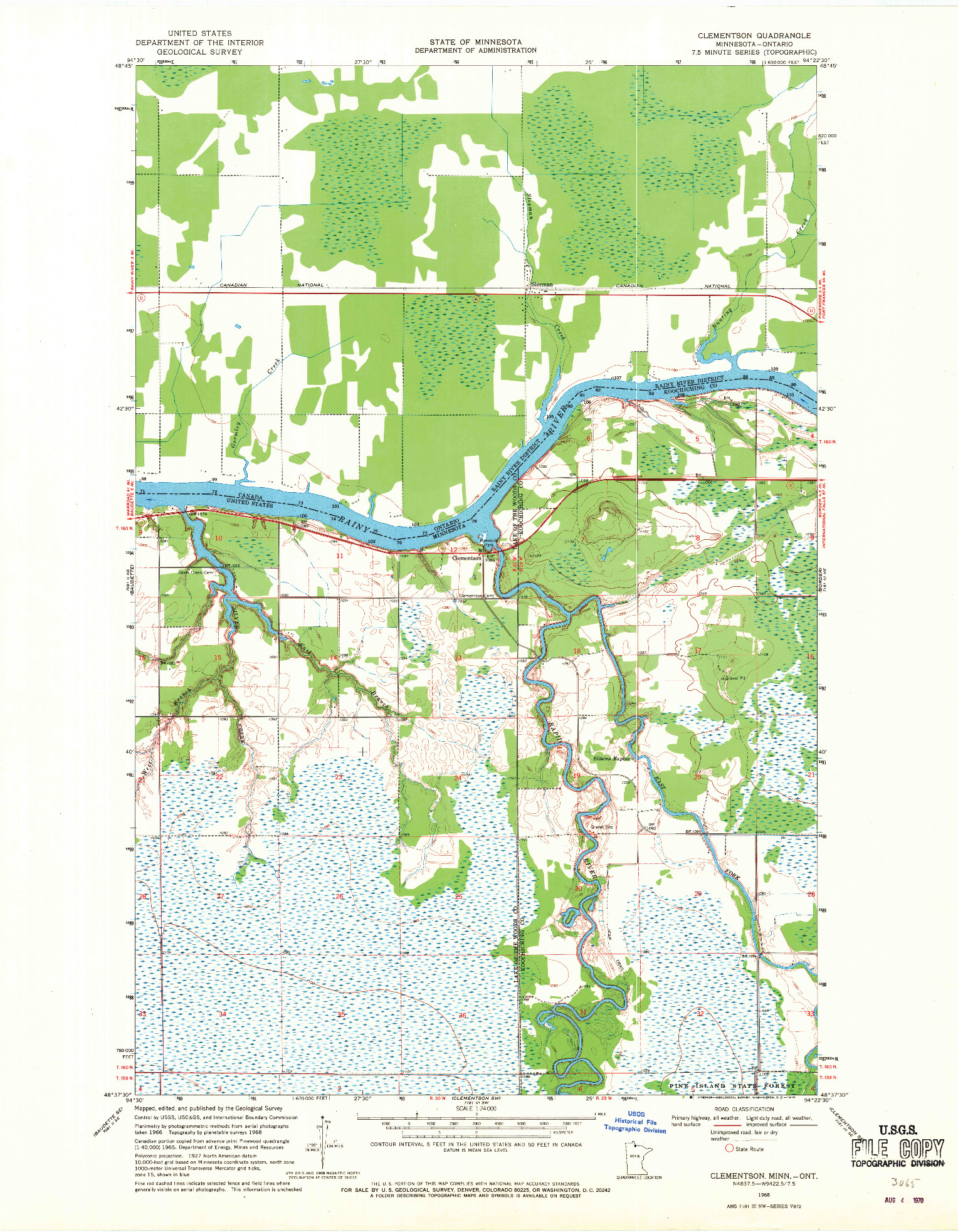 USGS 1:24000-SCALE QUADRANGLE FOR CLEMENTSON, MN 1968