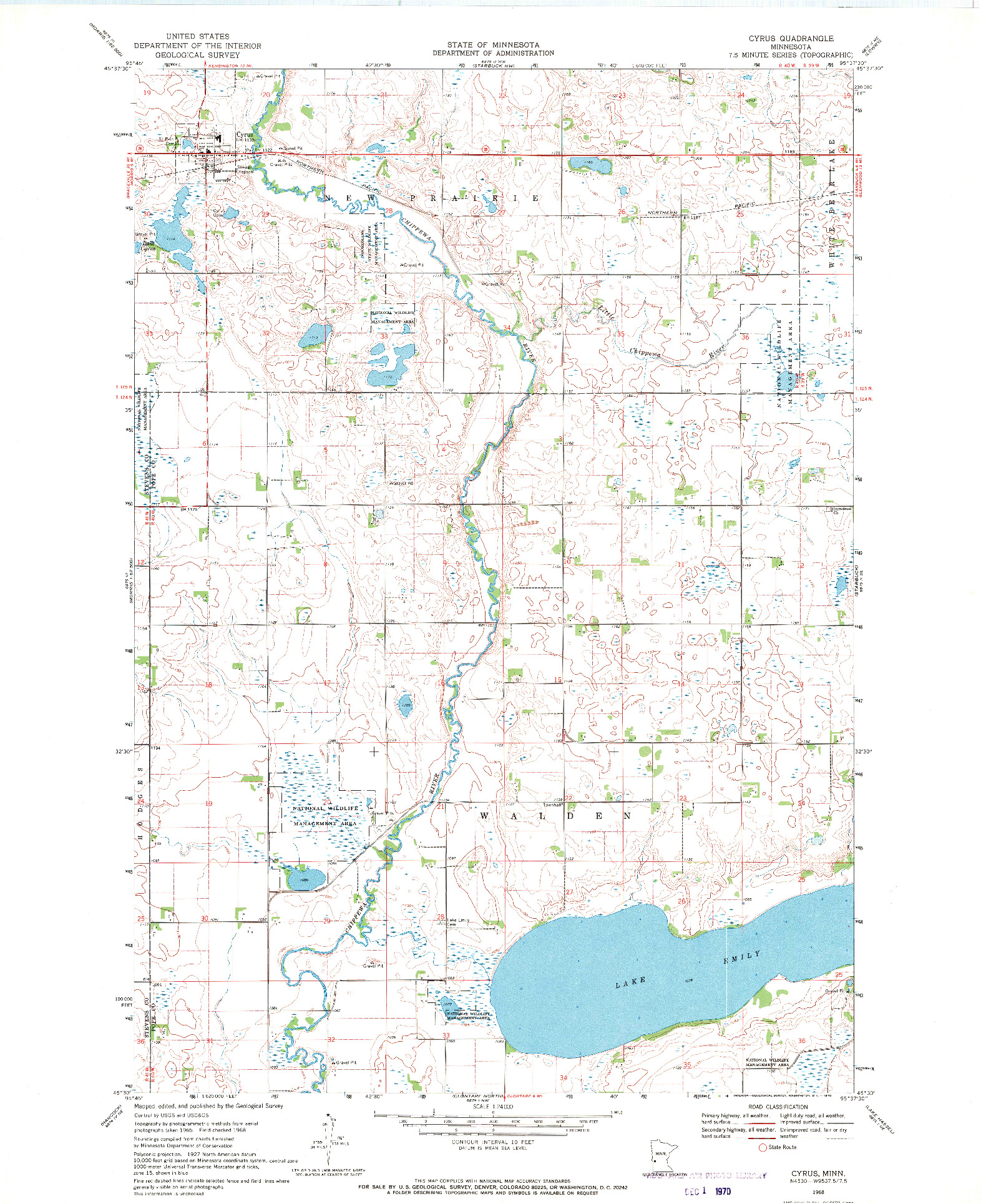 USGS 1:24000-SCALE QUADRANGLE FOR CYRUS, MN 1968