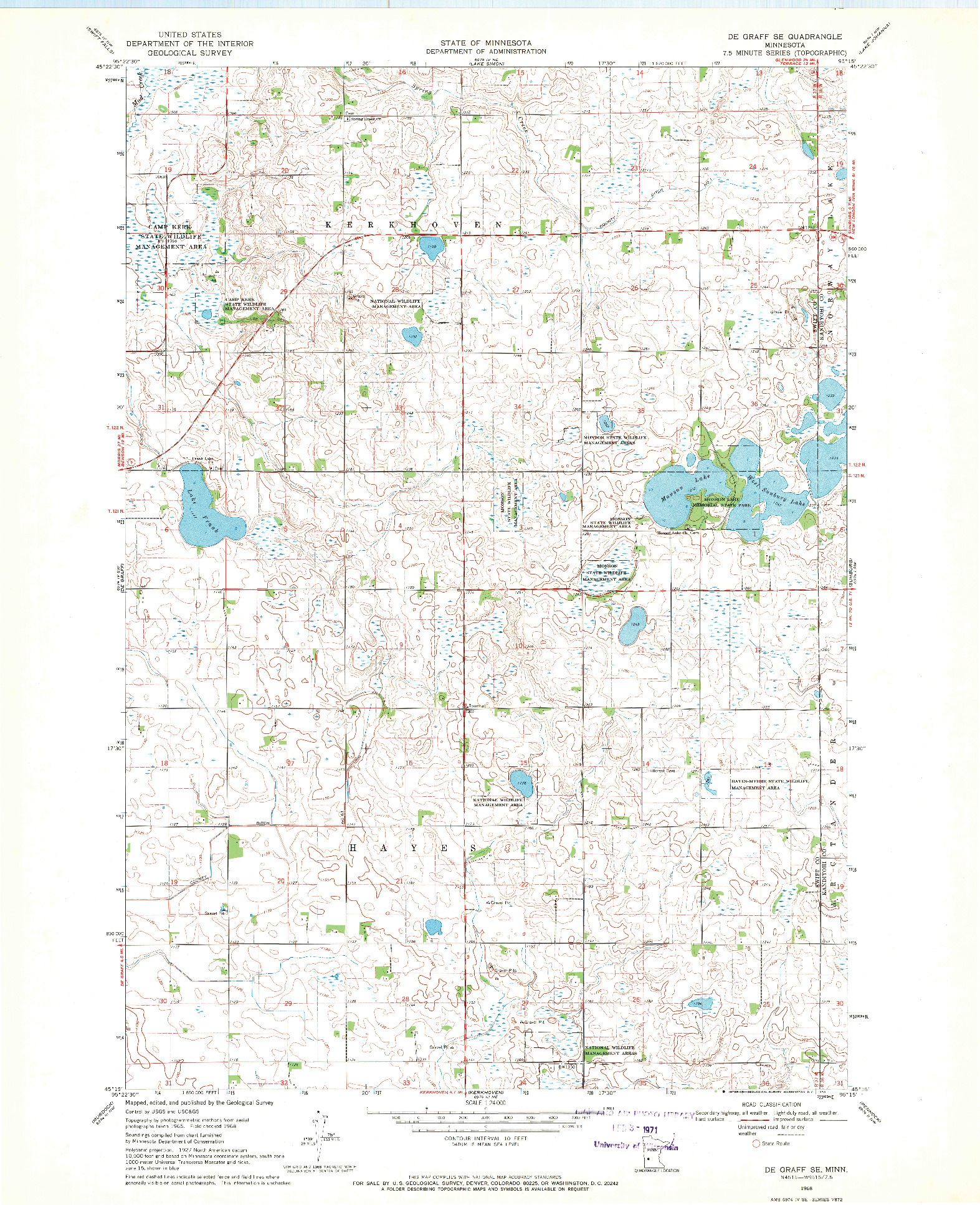 USGS 1:24000-SCALE QUADRANGLE FOR DE GRAFF SE, MN 1968