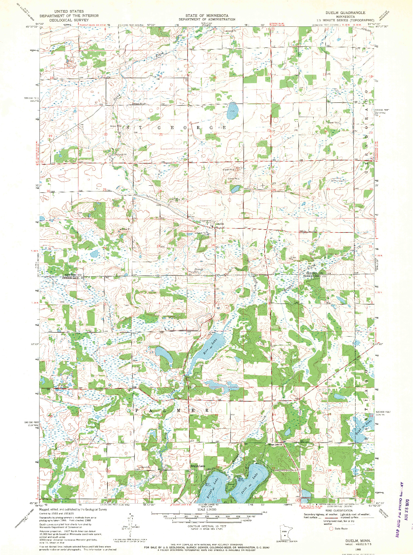 USGS 1:24000-SCALE QUADRANGLE FOR DUELM, MN 1968