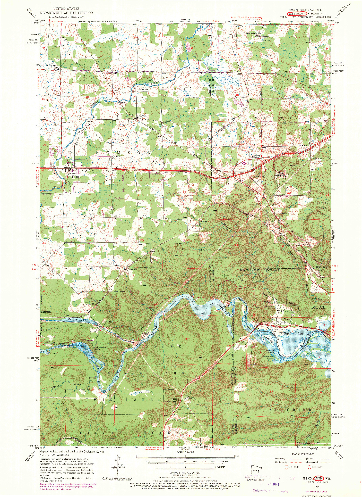 USGS 1:24000-SCALE QUADRANGLE FOR ESKO, MN 1954