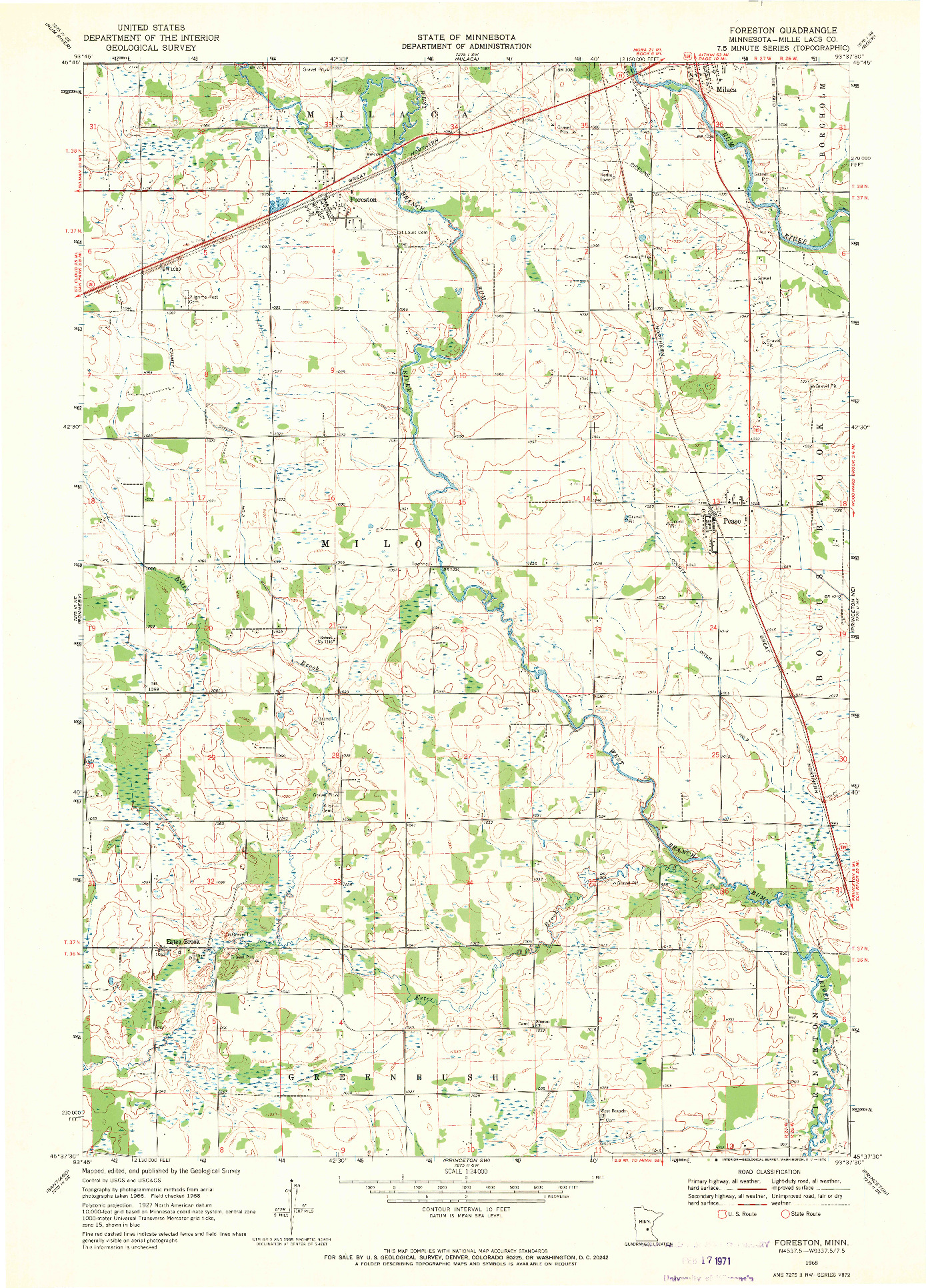 USGS 1:24000-SCALE QUADRANGLE FOR FORESTON, MN 1968