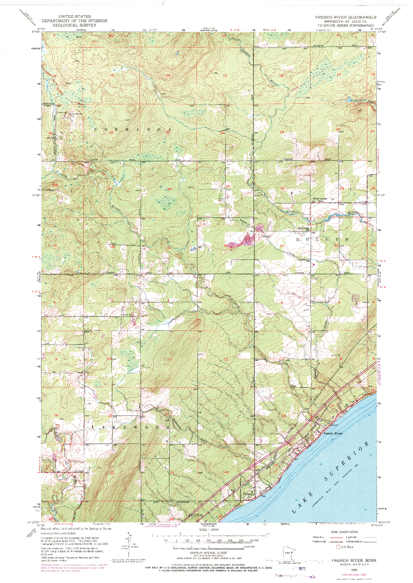 USGS 1:24000-SCALE QUADRANGLE FOR FRENCH RIVER, MN 1953