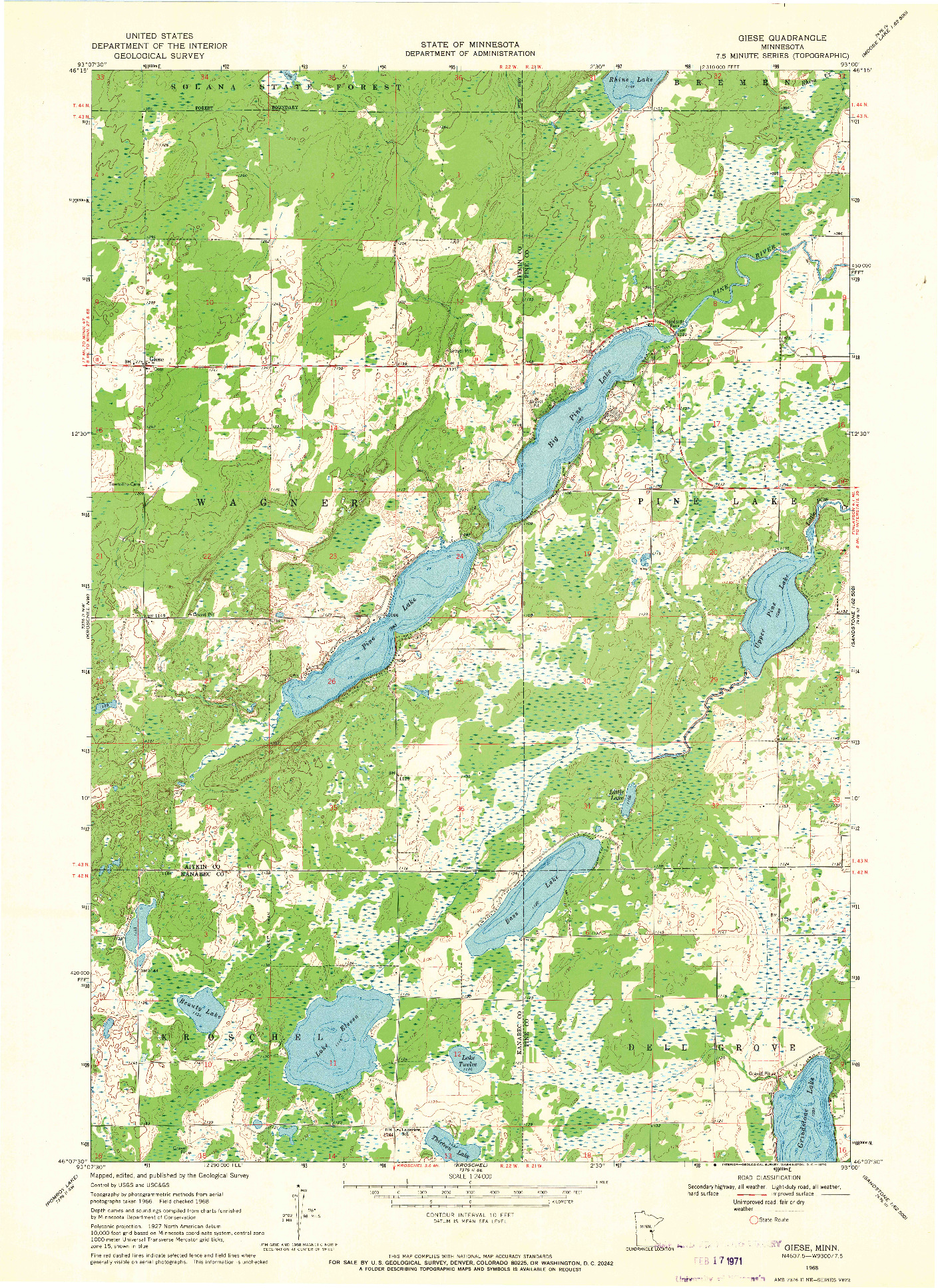 USGS 1:24000-SCALE QUADRANGLE FOR GIESE, MN 1968