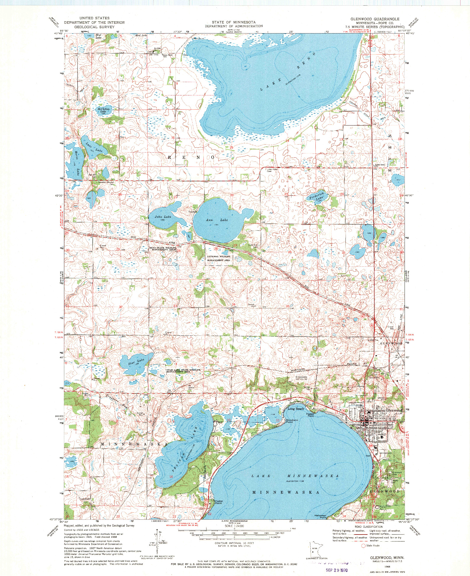 USGS 1:24000-SCALE QUADRANGLE FOR GLENWOOD, MN 1968