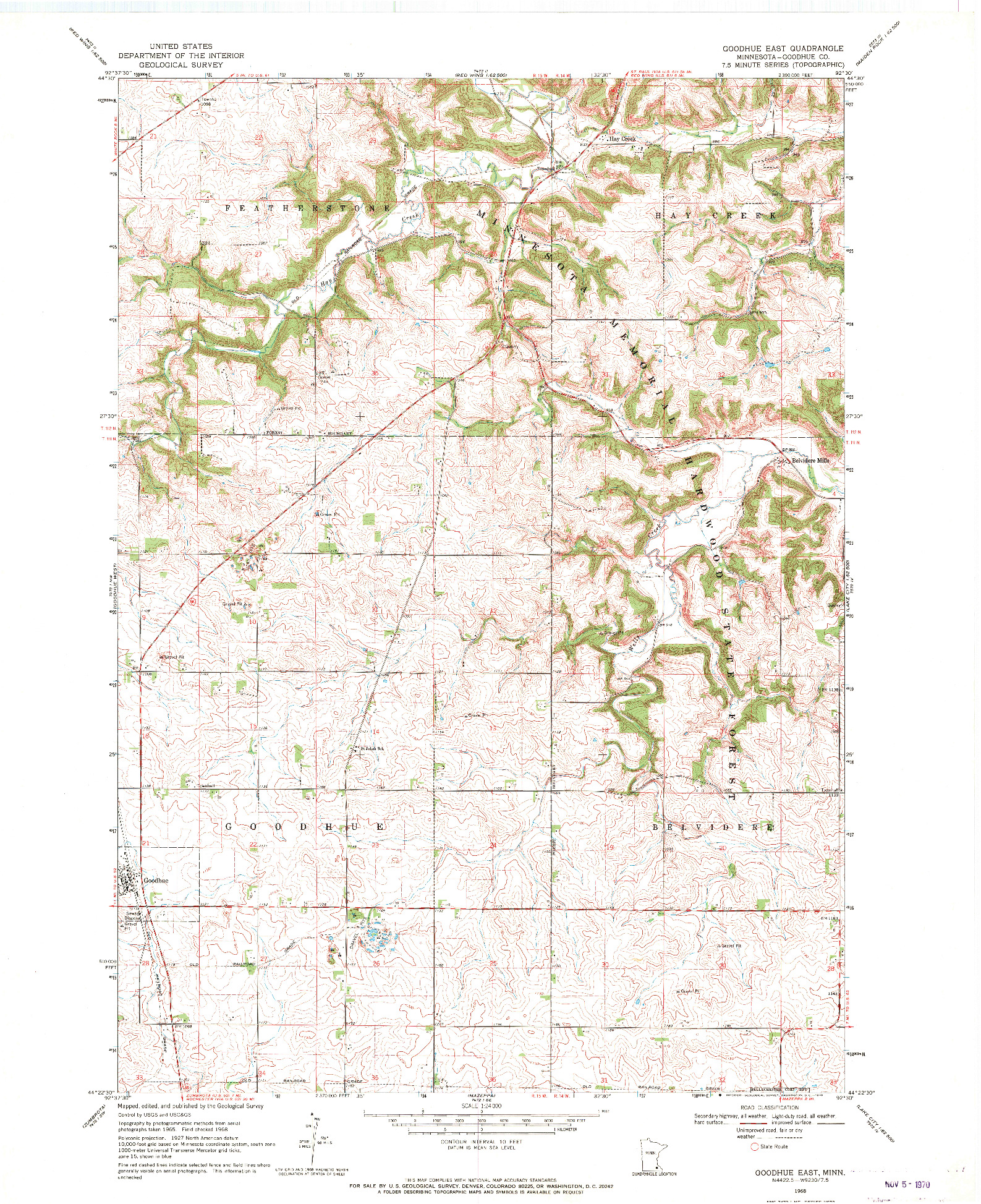 USGS 1:24000-SCALE QUADRANGLE FOR GOODHUE EAST, MN 1968