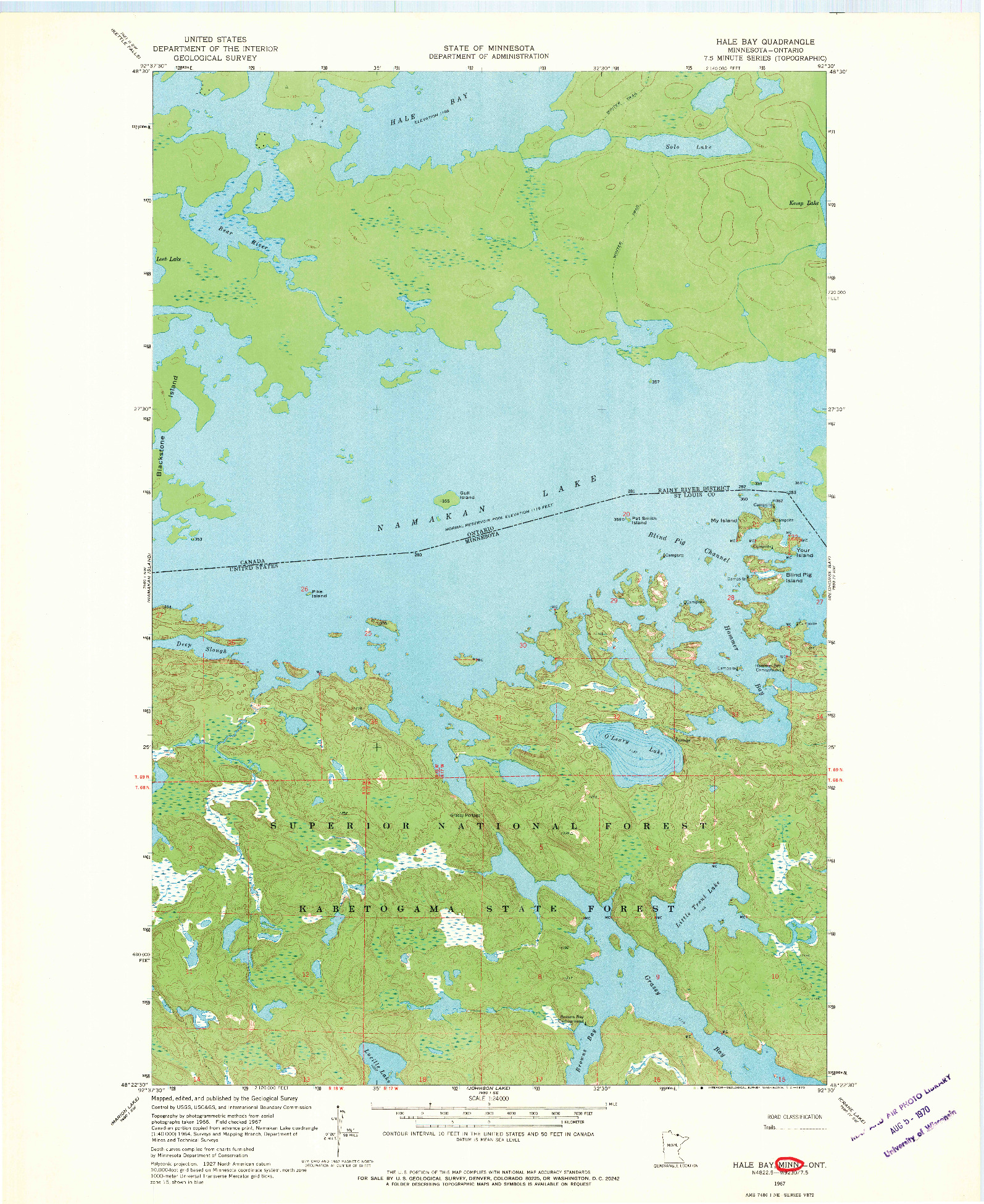 USGS 1:24000-SCALE QUADRANGLE FOR HALE BAY, MN 1967